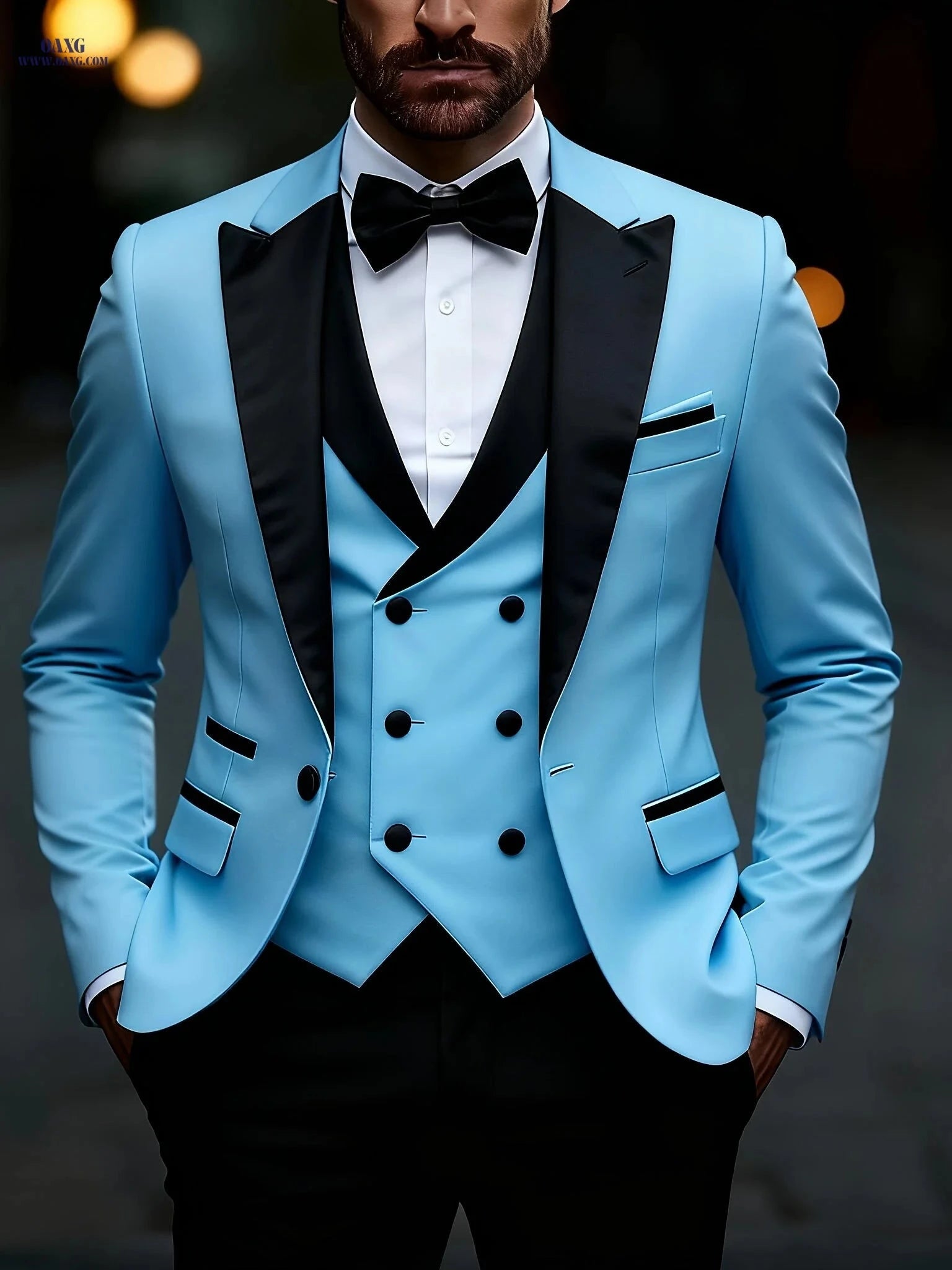 Men’s Slim Fit Business Casual Suit Set - Peak Lapels, Solid Color   OAXG 