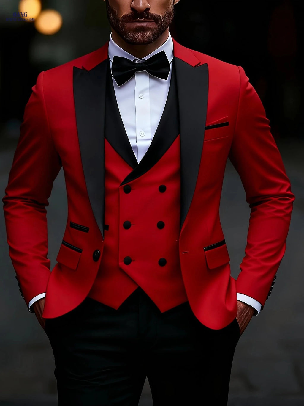 Men’s Slim Fit Business Casual Suit Set - Peak Lapels, Solid Color   OAXG Royal Blue / FR XS
