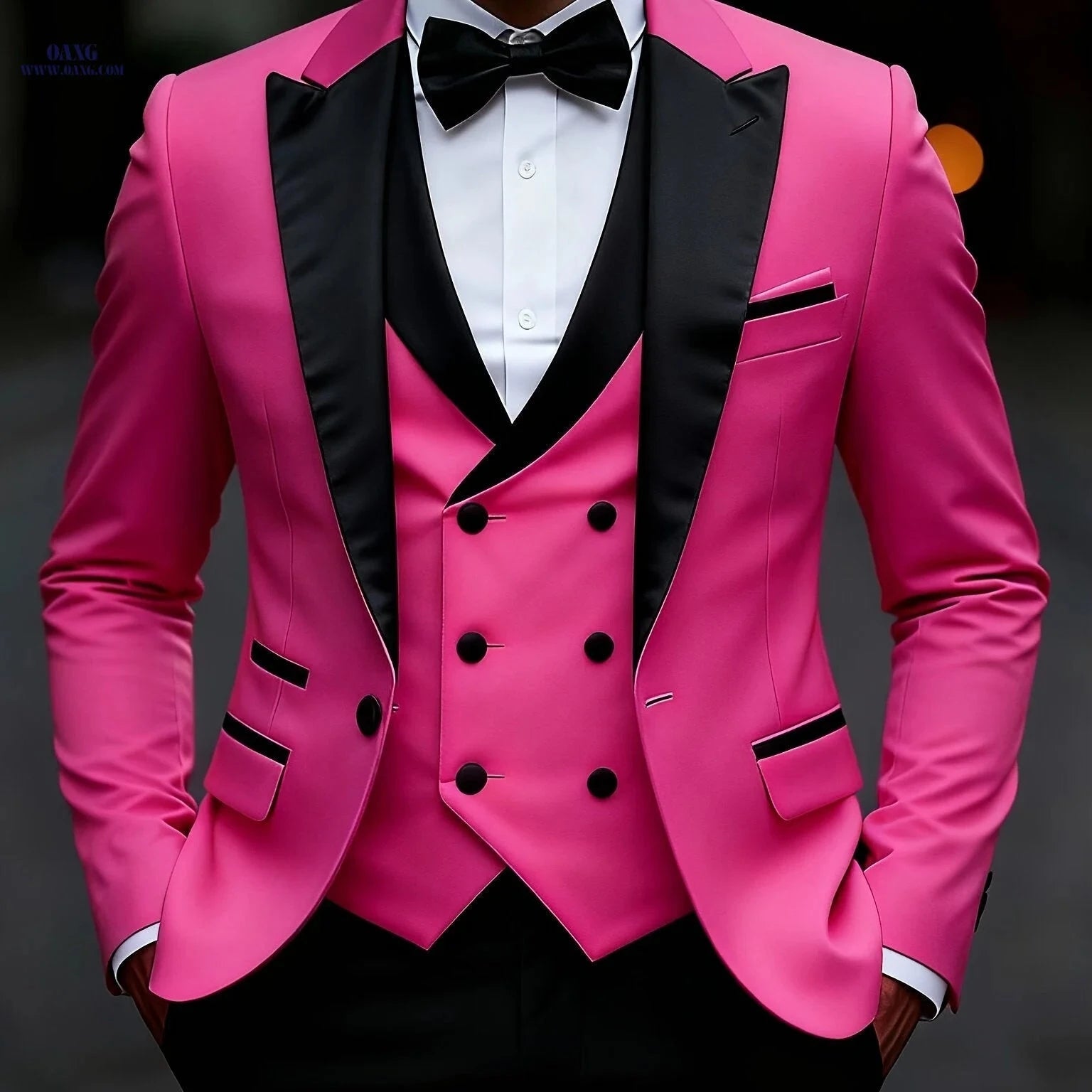 Men’s Slim Fit Business Casual Suit Set - Peak Lapels, Solid Color   OAXG Royal Blue / FR XS