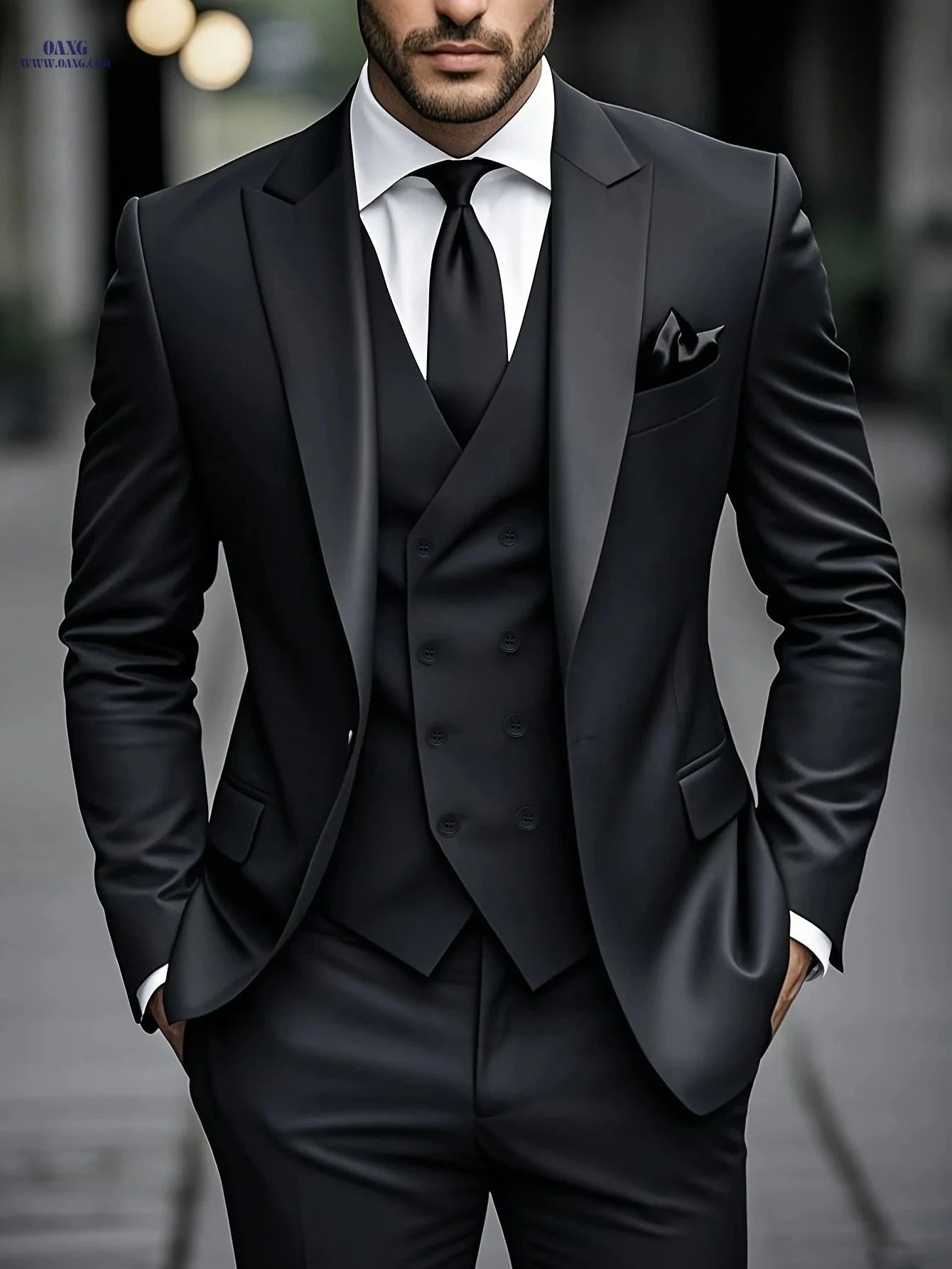 Men's Slim Fit Business Suit Set - Jacket, Vest & Pants for Weddings   OAXG 