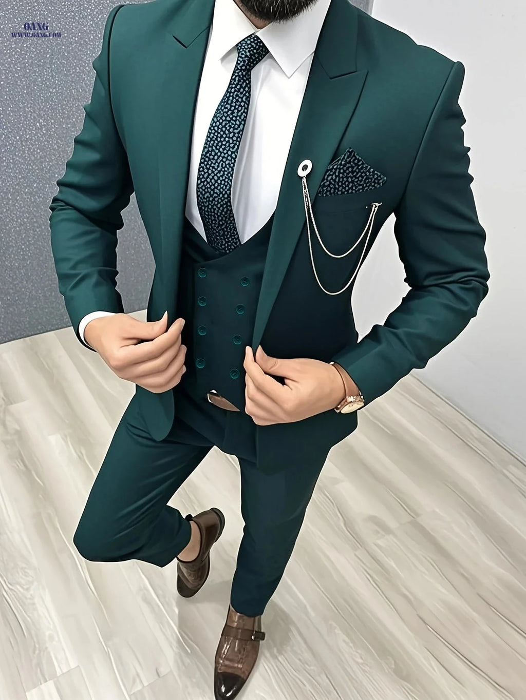 Men's Slim Fit Business Suit Set - Jacket, Vest & Pants for Weddings   OAXG 