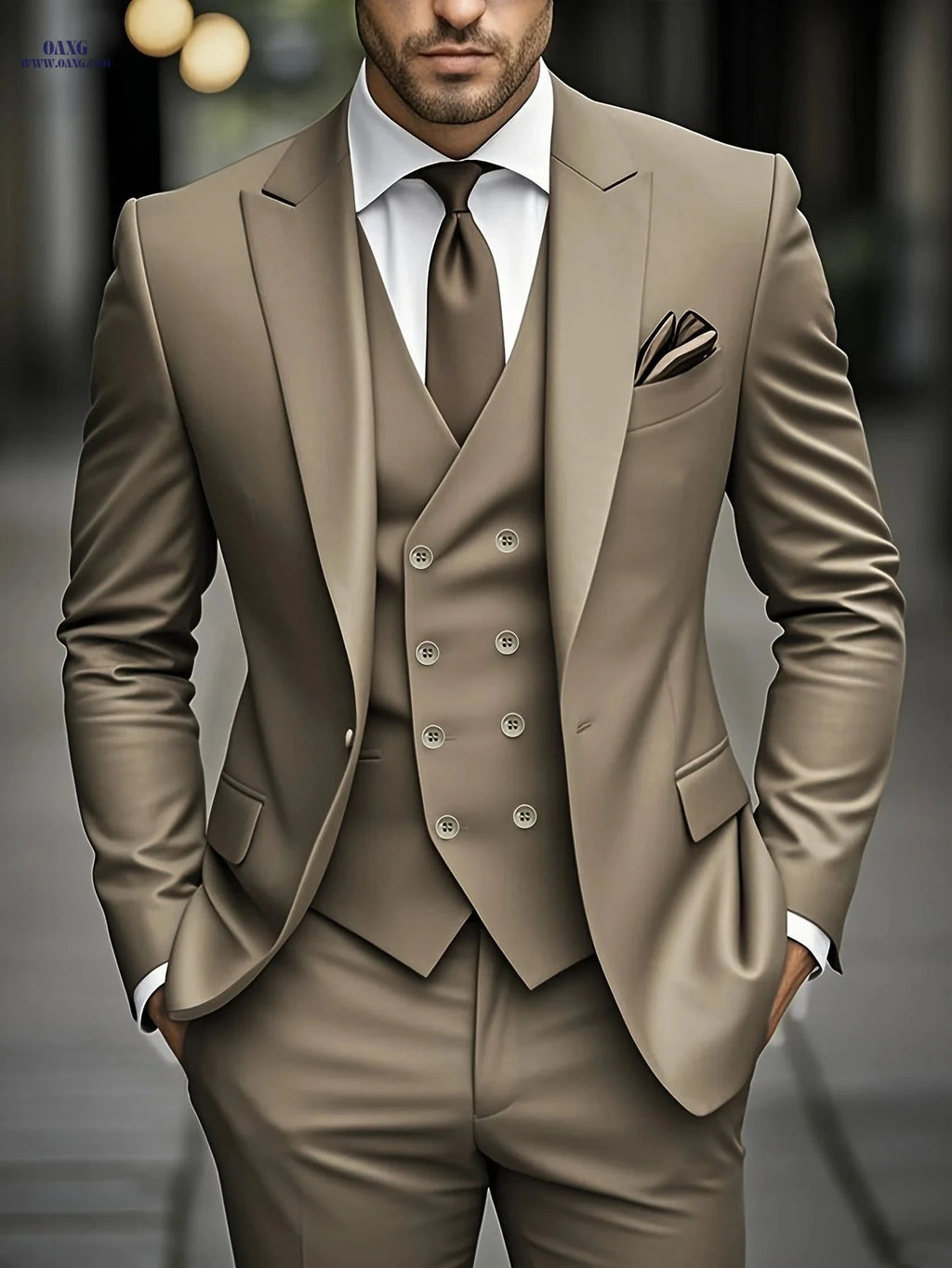 Men's Slim Fit Business Suit Set - Jacket, Vest & Pants for Weddings   OAXG 