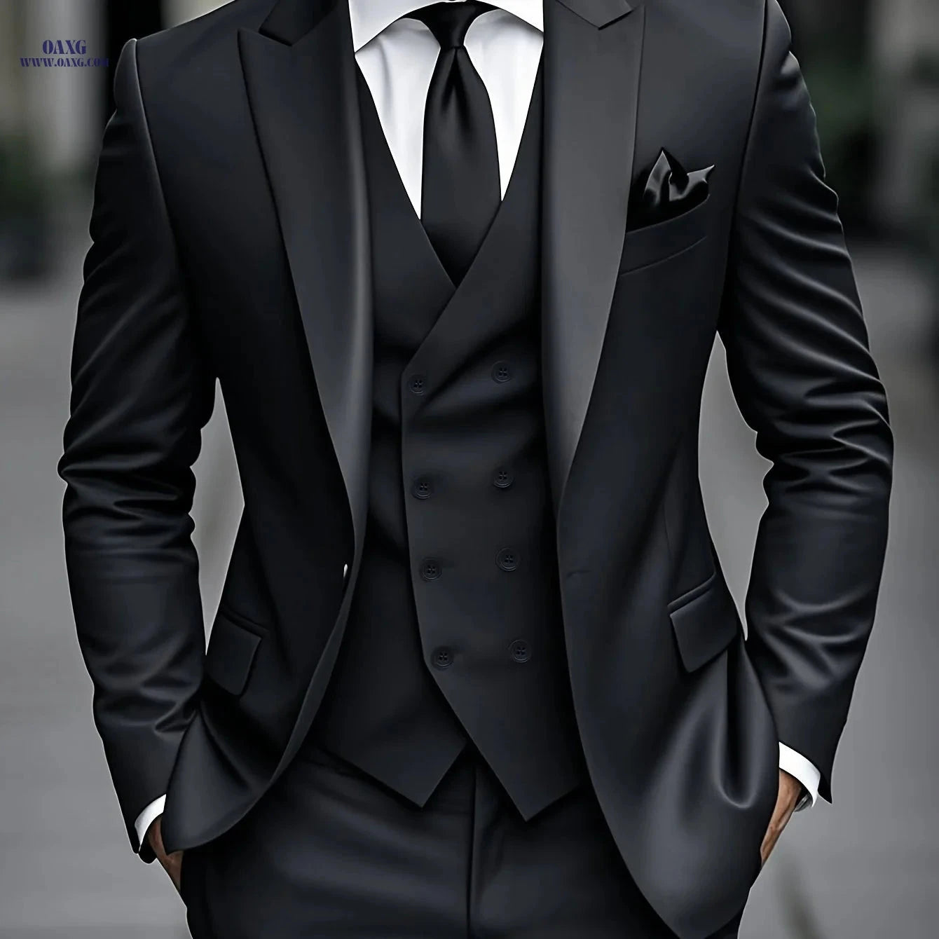Men's Slim Fit Business Suit Set - Jacket, Vest & Pants for Weddings   OAXG 