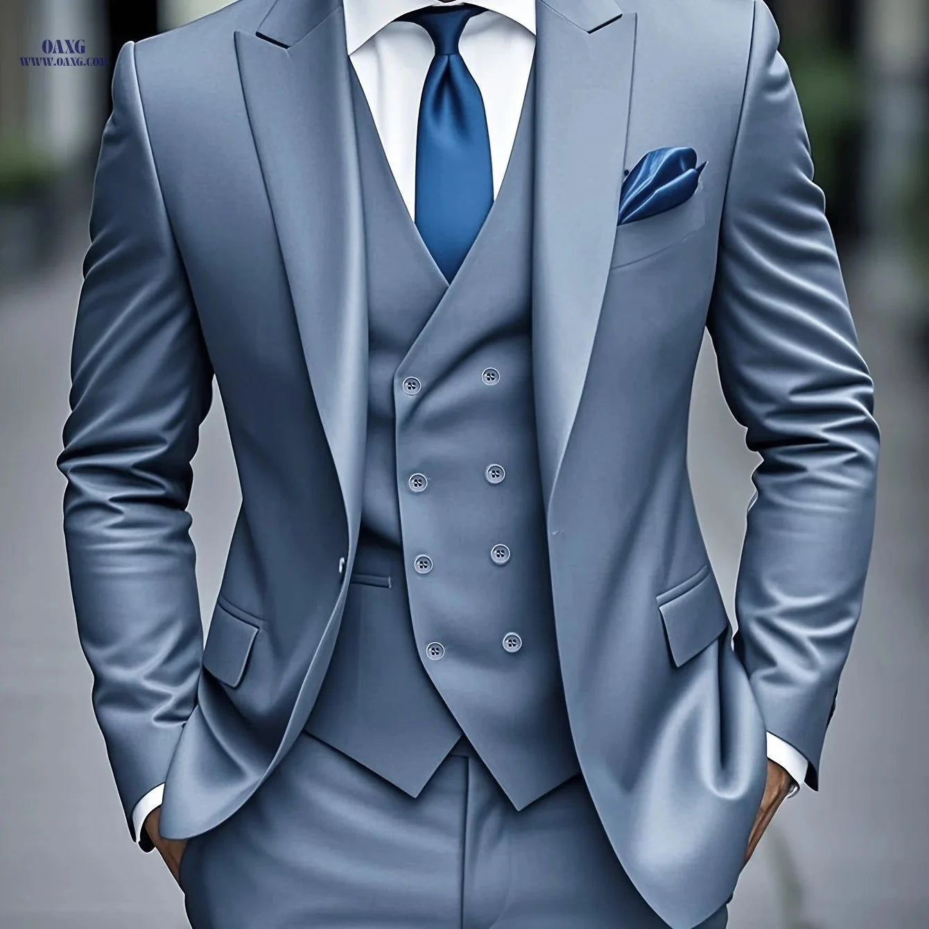 Men's Slim Fit Business Suit Set - Jacket, Vest & Pants for Weddings   OAXG 