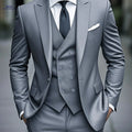 Men's Slim Fit Business Suit Set - Jacket, Vest & Pants for Weddings   OAXG Slate Grey / FR S