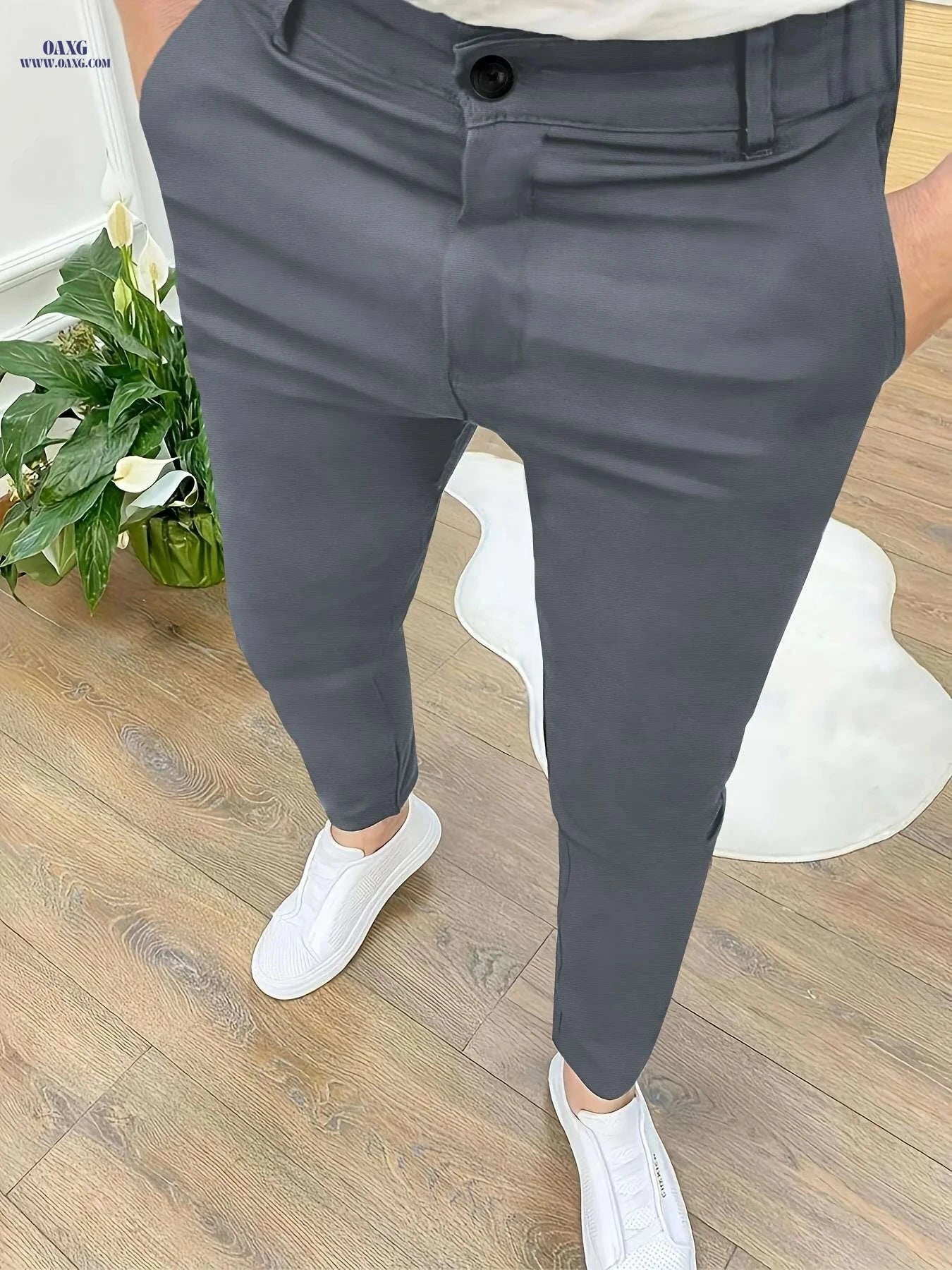 Men’s Slim Fit Casual Pants - Versatile Solid Color Design   OAXG 