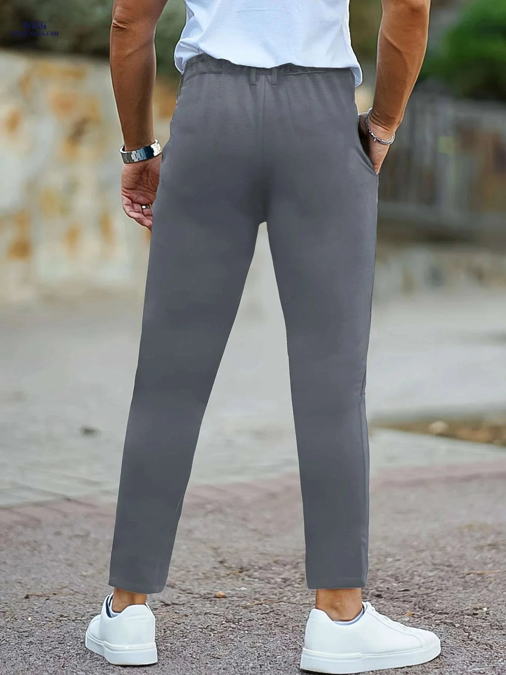 Men’s Slim Fit Casual Pants - Versatile Solid Color Design   OAXG White / S