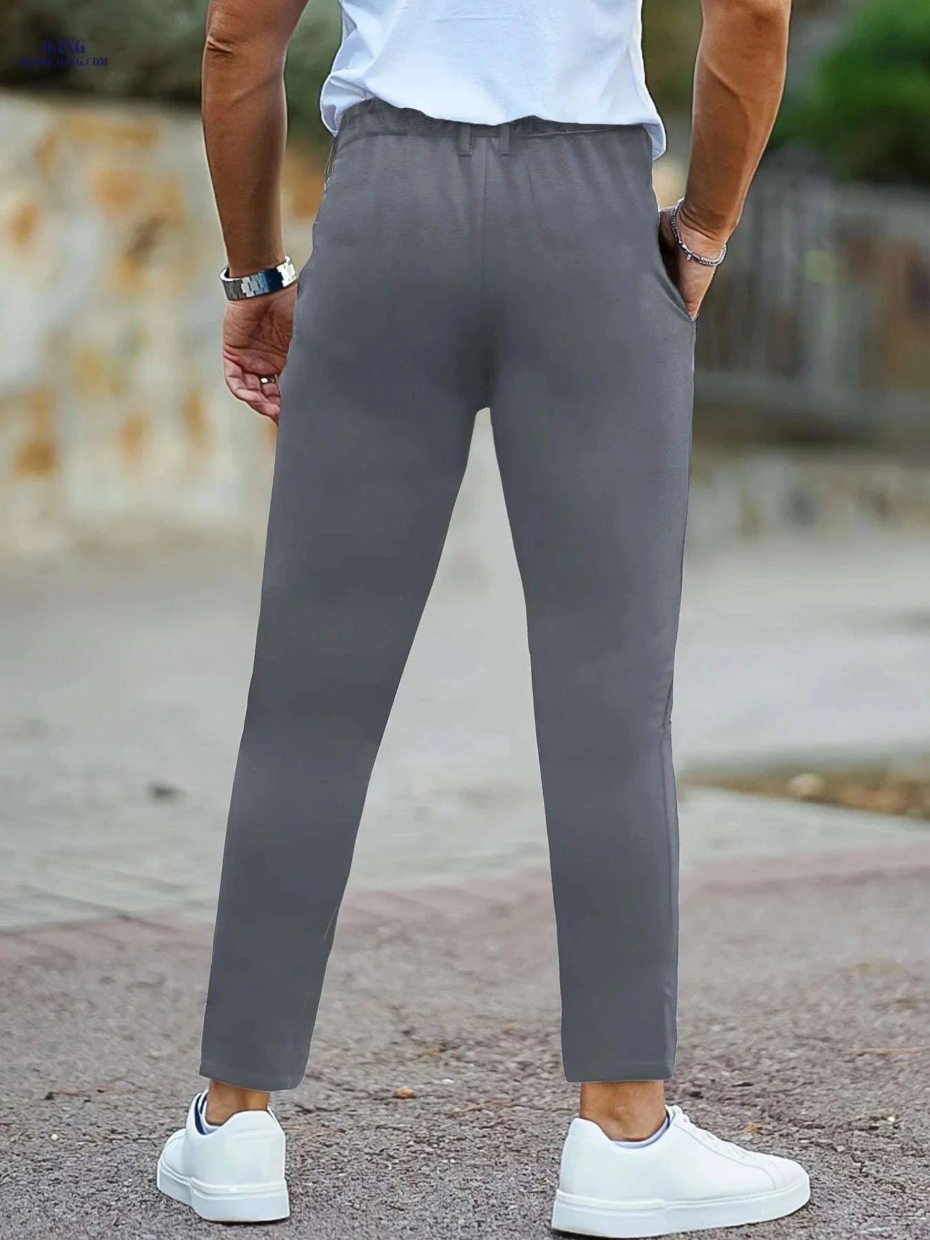Men’s Slim Fit Casual Pants - Versatile Solid Color Design   OAXG White / S
