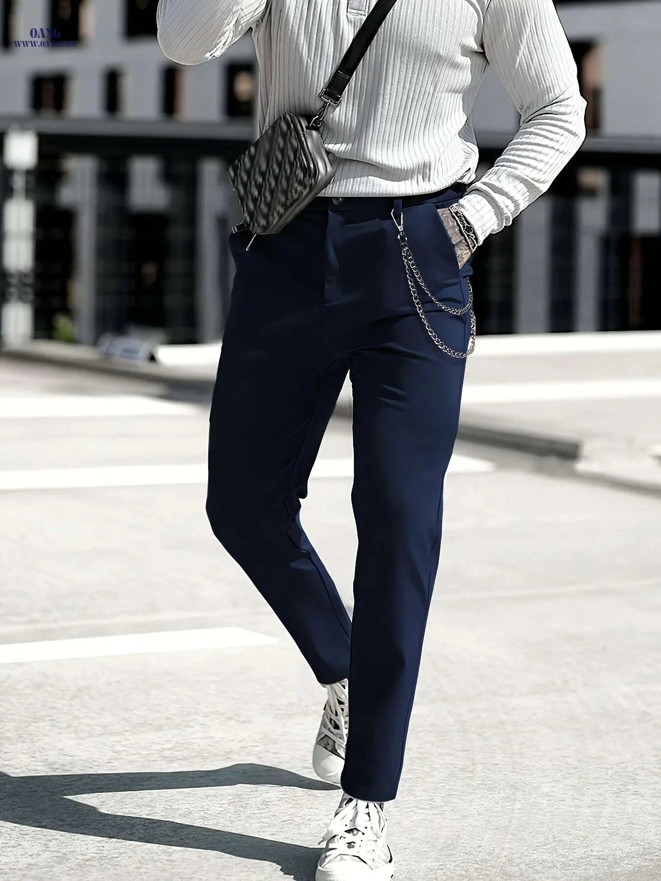 Men’s Slim Fit Casual Pants - Versatile Solid Color Design   OAXG White / S