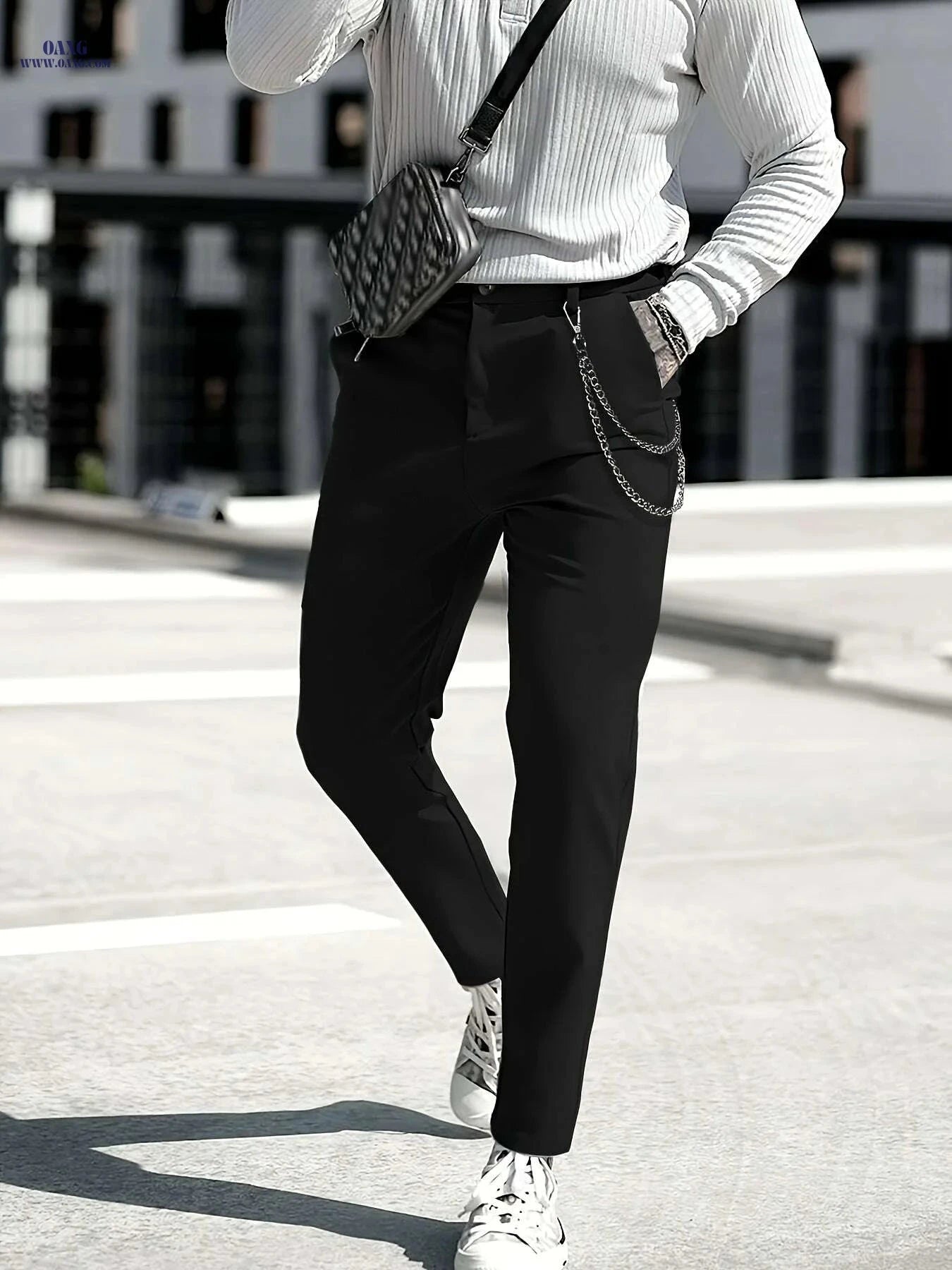 Men’s Slim Fit Casual Pants - Versatile Solid Color Design   OAXG White / S