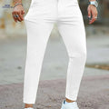 Men’s Slim Fit Casual Pants - Versatile Solid Color Design   OAXG White / S