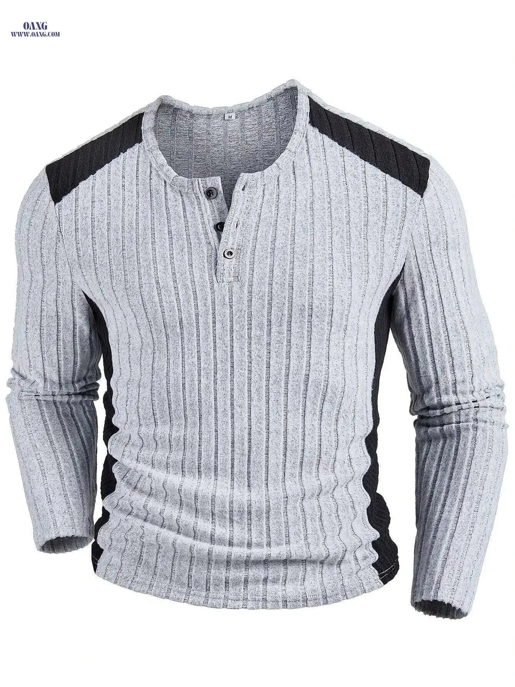 Men's Slim-Fit Color Block Henley Shirt - Casual Long Sleeve Top   OAXG Light Grey / S