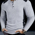 Men's Slim-Fit Color Block Henley Shirt - Casual Long Sleeve Top   OAXG Light Grey / S