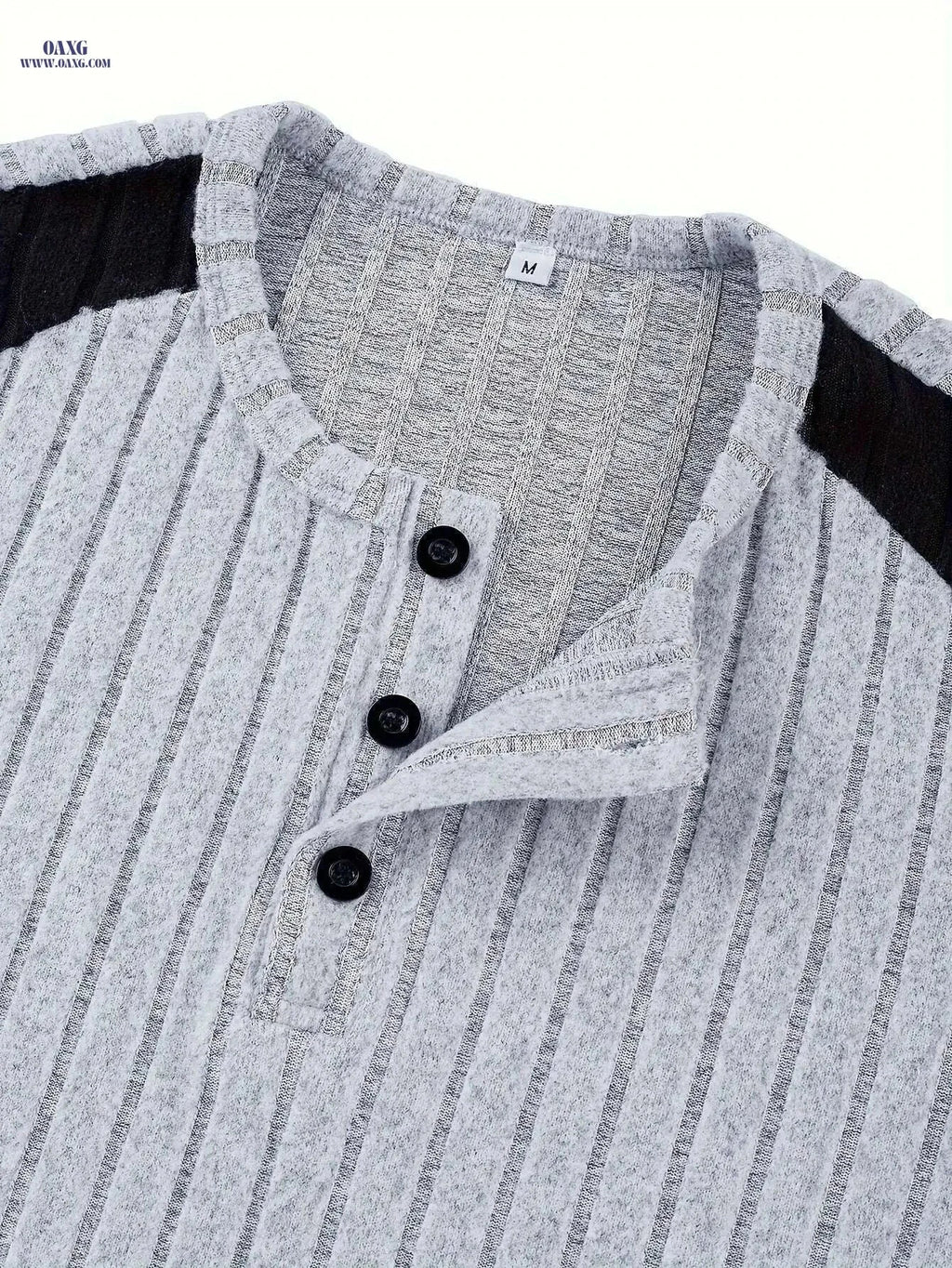 Men's Slim-Fit Color Block Henley Shirt - Casual Long Sleeve Top   OAXG Light Grey / S