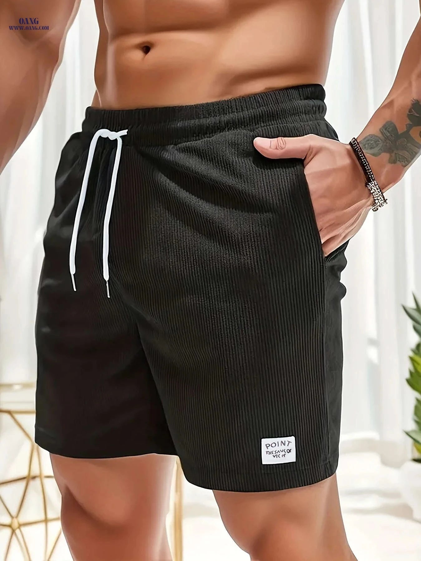 Men's Slim Fit Corduroy Running Shorts - Lightweight Summer Joggers   OAXG Khaki / FR S