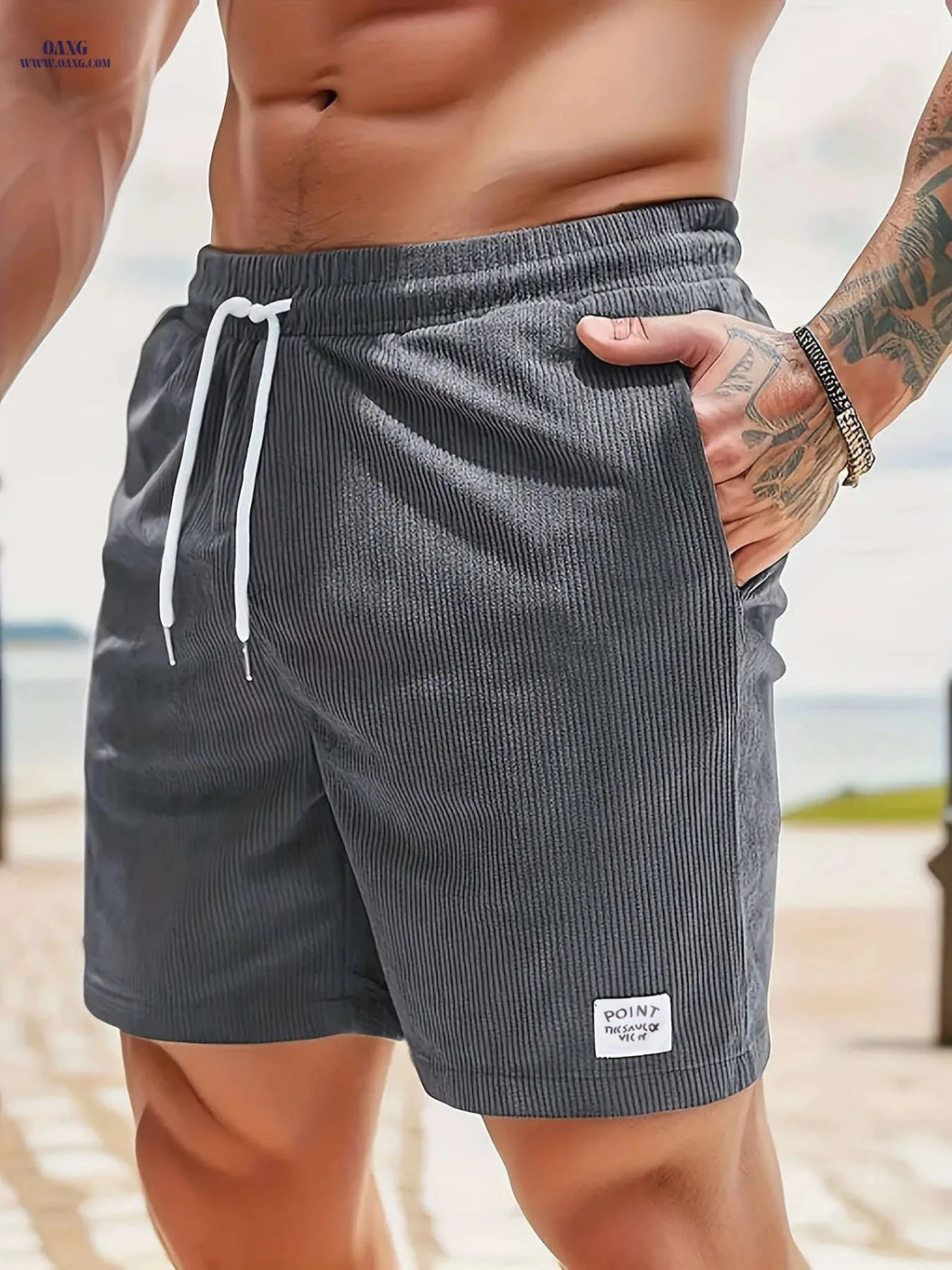 Men's Slim Fit Corduroy Running Shorts - Lightweight Summer Joggers   OAXG Khaki / FR S