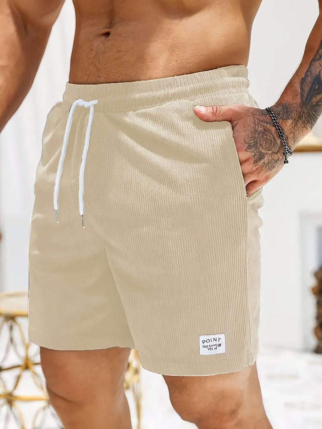 Men's Slim Fit Corduroy Running Shorts - Lightweight Summer Joggers   OAXG Khaki / FR S