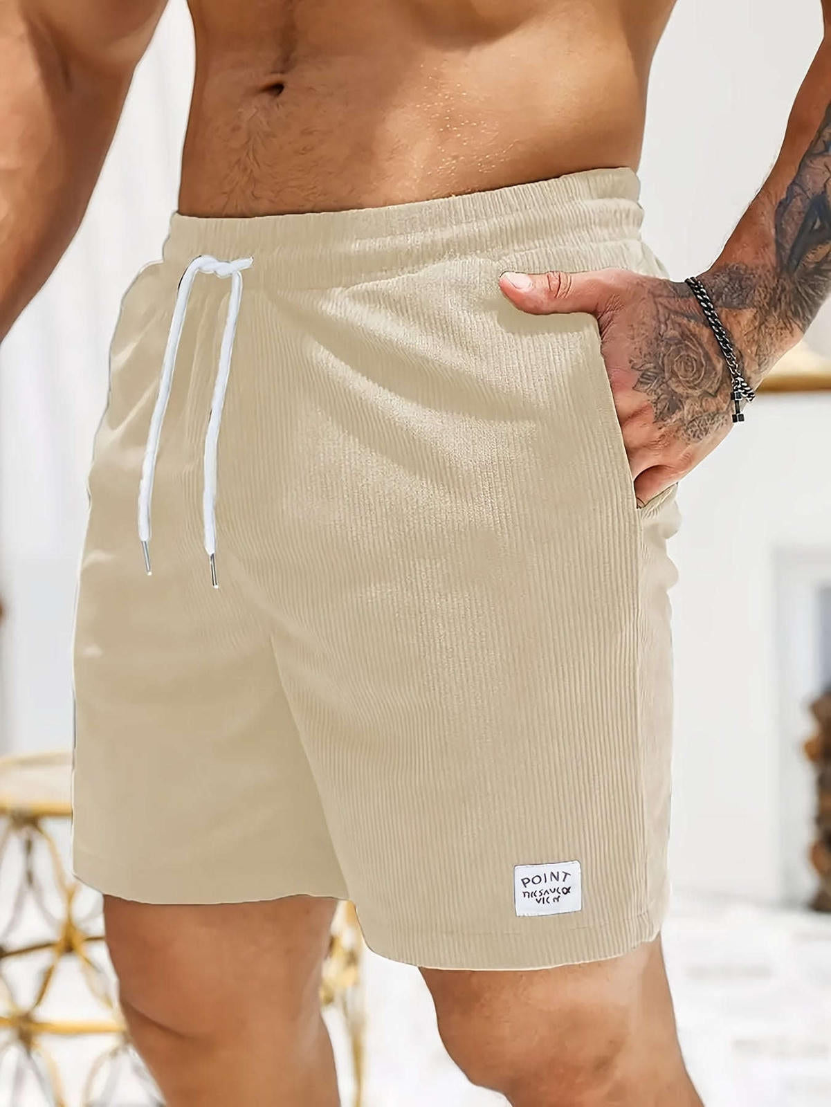 Men's Slim Fit Corduroy Running Shorts - Lightweight Summer Joggers   OAXG Khaki / FR S