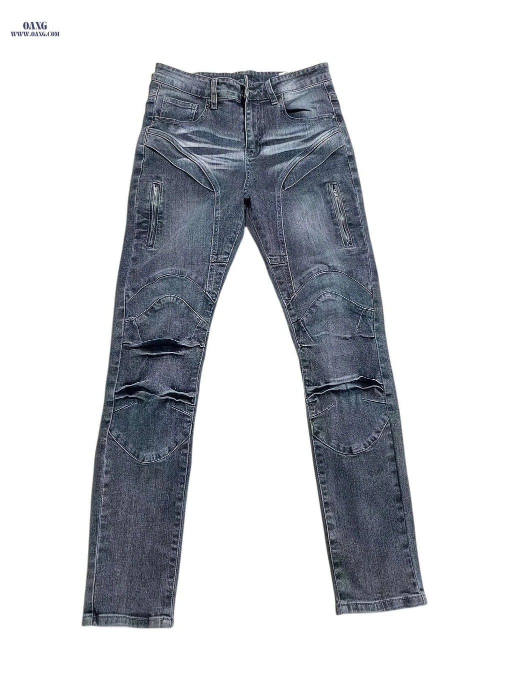 Men's Slim Fit Deep Blue Denim Jeans - Stretch Fabric, Zipper Pockets   OAXG 