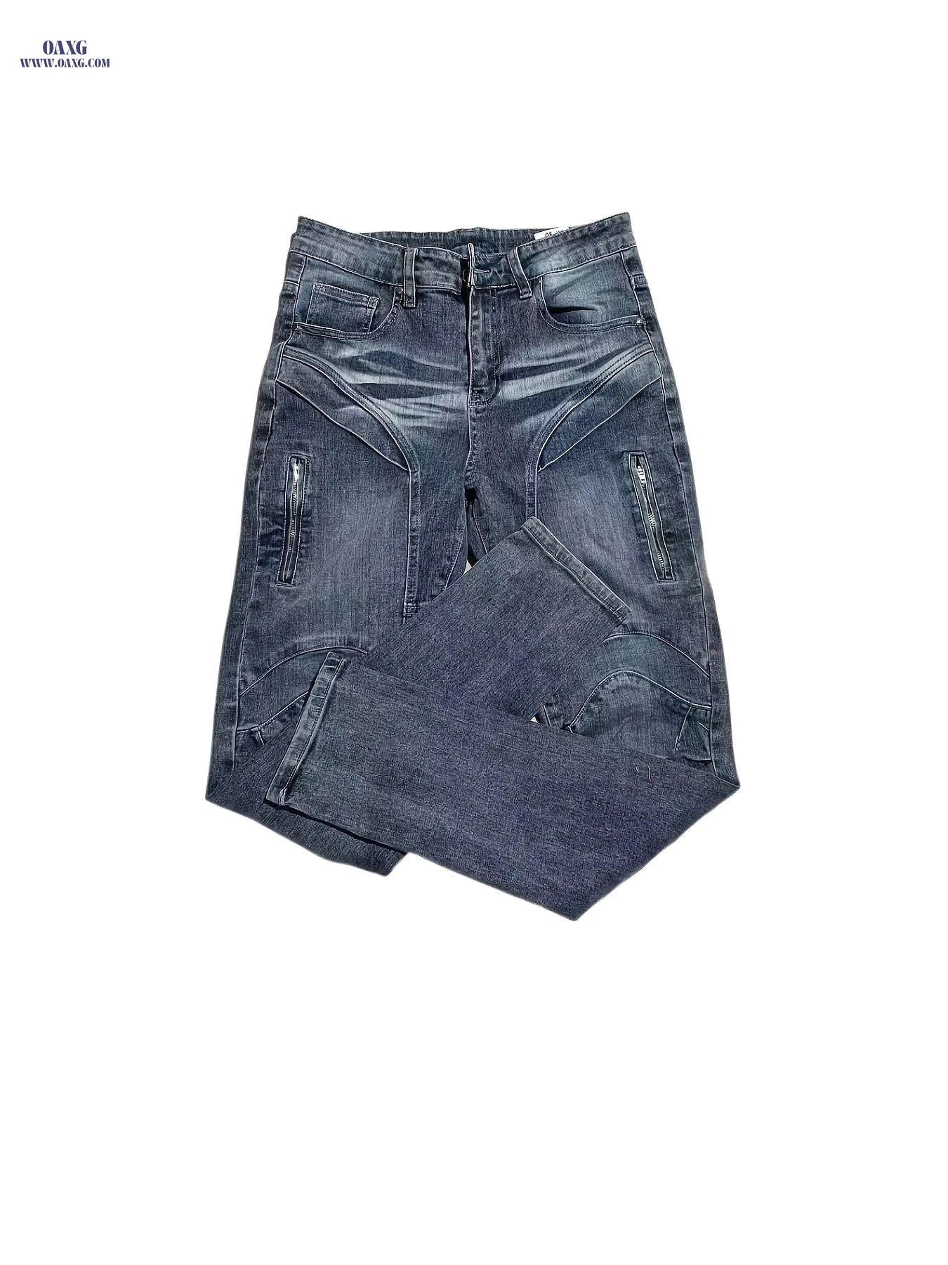 Men's Slim Fit Deep Blue Denim Jeans - Stretch Fabric, Zipper Pockets   OAXG Dark Blue / FR 34-36