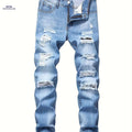 Men's Slim Fit Distressed Denim Jeans - Casual & Machine Washable   OAXG Light Blue / FR 38