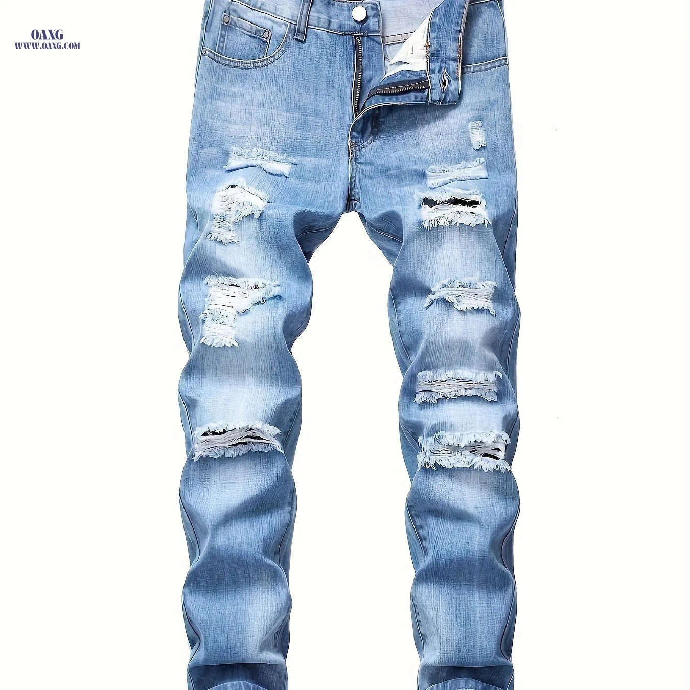 Men's Slim Fit Distressed Denim Jeans - Casual & Machine Washable   OAXG Light Blue / FR 38