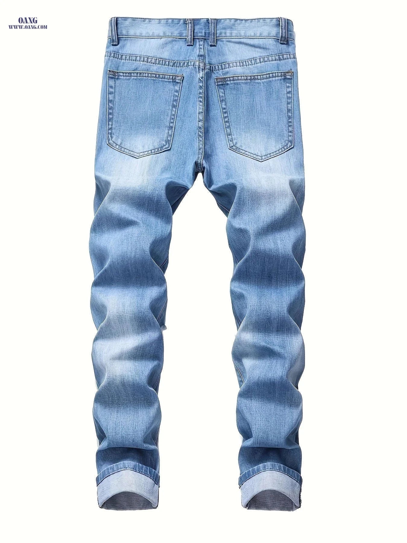 Men's Slim Fit Distressed Denim Jeans - Casual & Machine Washable   OAXG Light Blue / FR 38