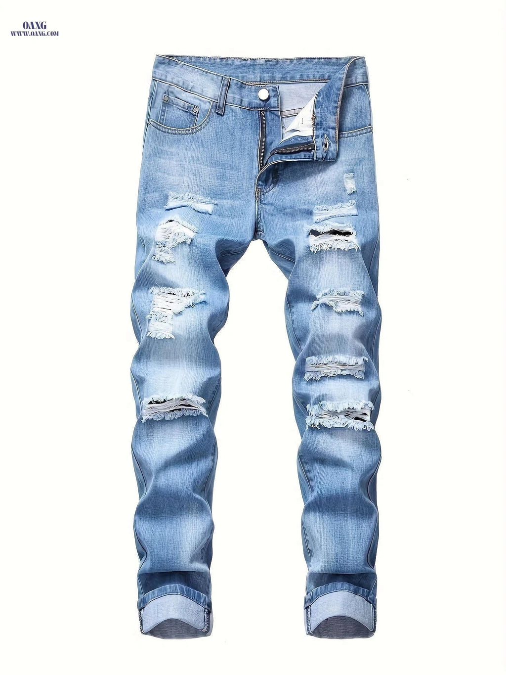 Men's Slim Fit Distressed Denim Jeans - Casual & Machine Washable   OAXG 
