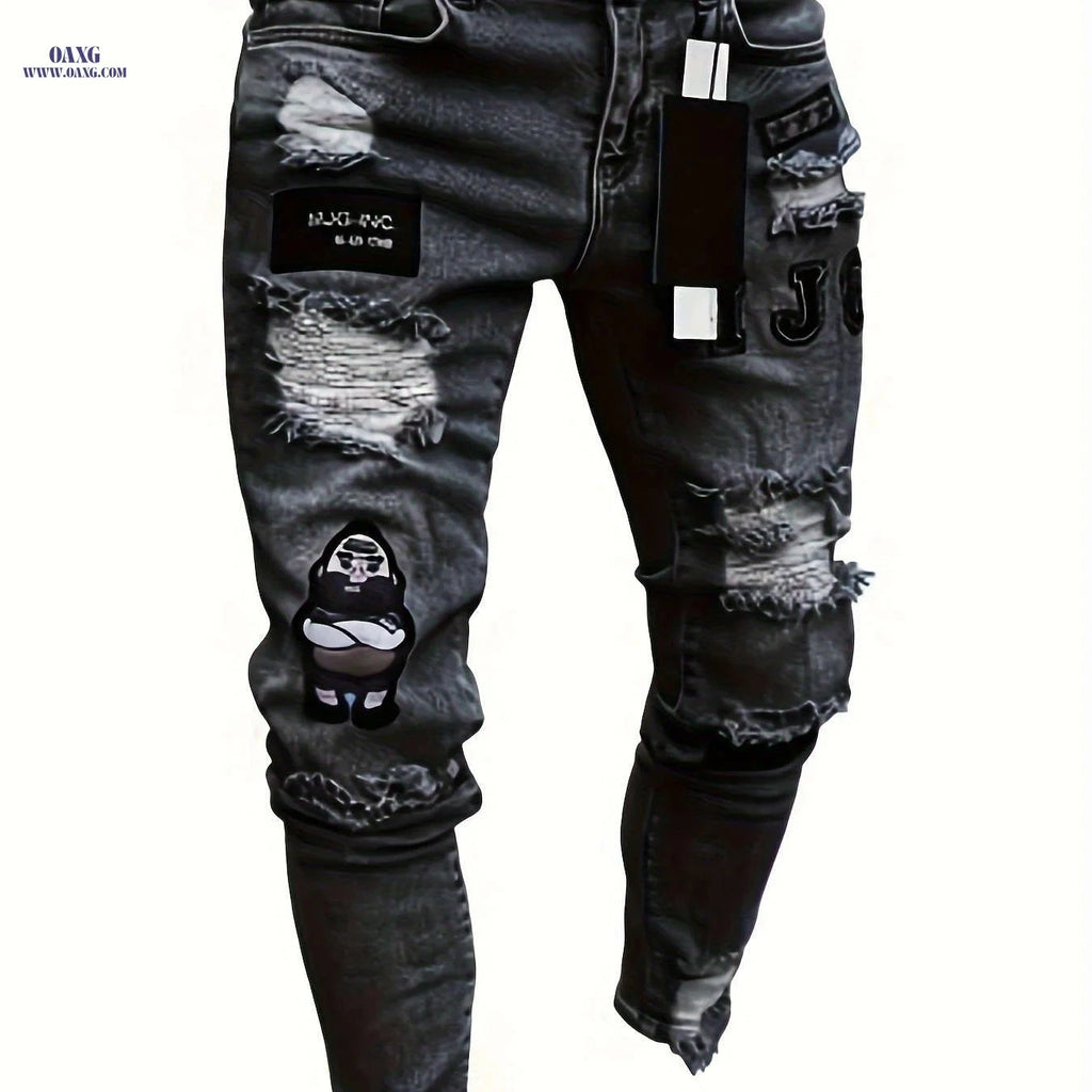 Men's Slim-Fit Distressed Faux Denim - Ripped Casual Style   OAXG Grey / FR S