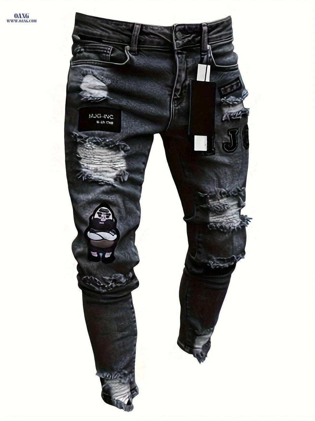 Men's Slim-Fit Distressed Faux Denim - Ripped Casual Style   OAXG Grey / FR S