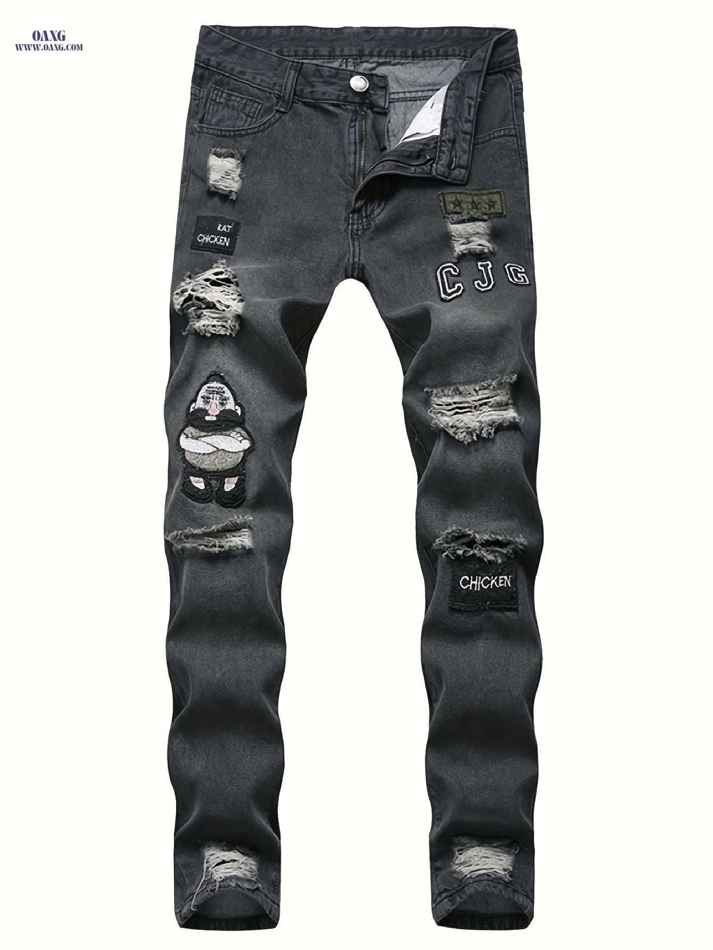 Men's Slim-Fit Distressed Faux Denim - Ripped Casual Style   OAXG 