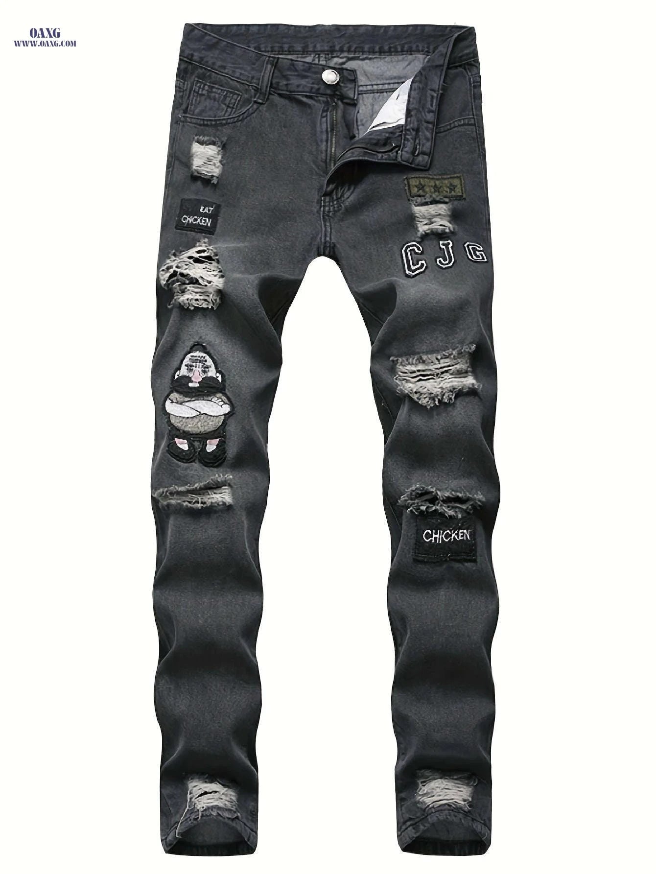 Men's Slim-Fit Distressed Faux Denim - Ripped Casual Style   OAXG 