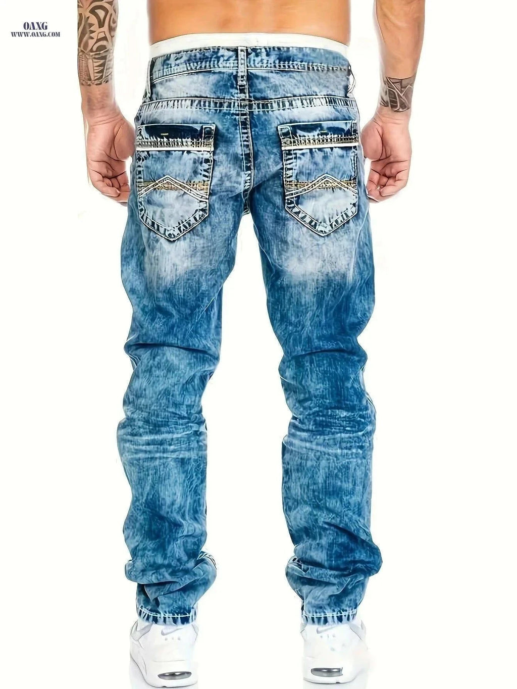 Men's Slim-Fit Distressed Jeans - All-Season Streetwear in Blue   OAXG Black / S