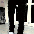 Men's Slim Fit Distressed Jeans - Ripped Holes & Patches, Mid-Rise   OAXG Black / XS
