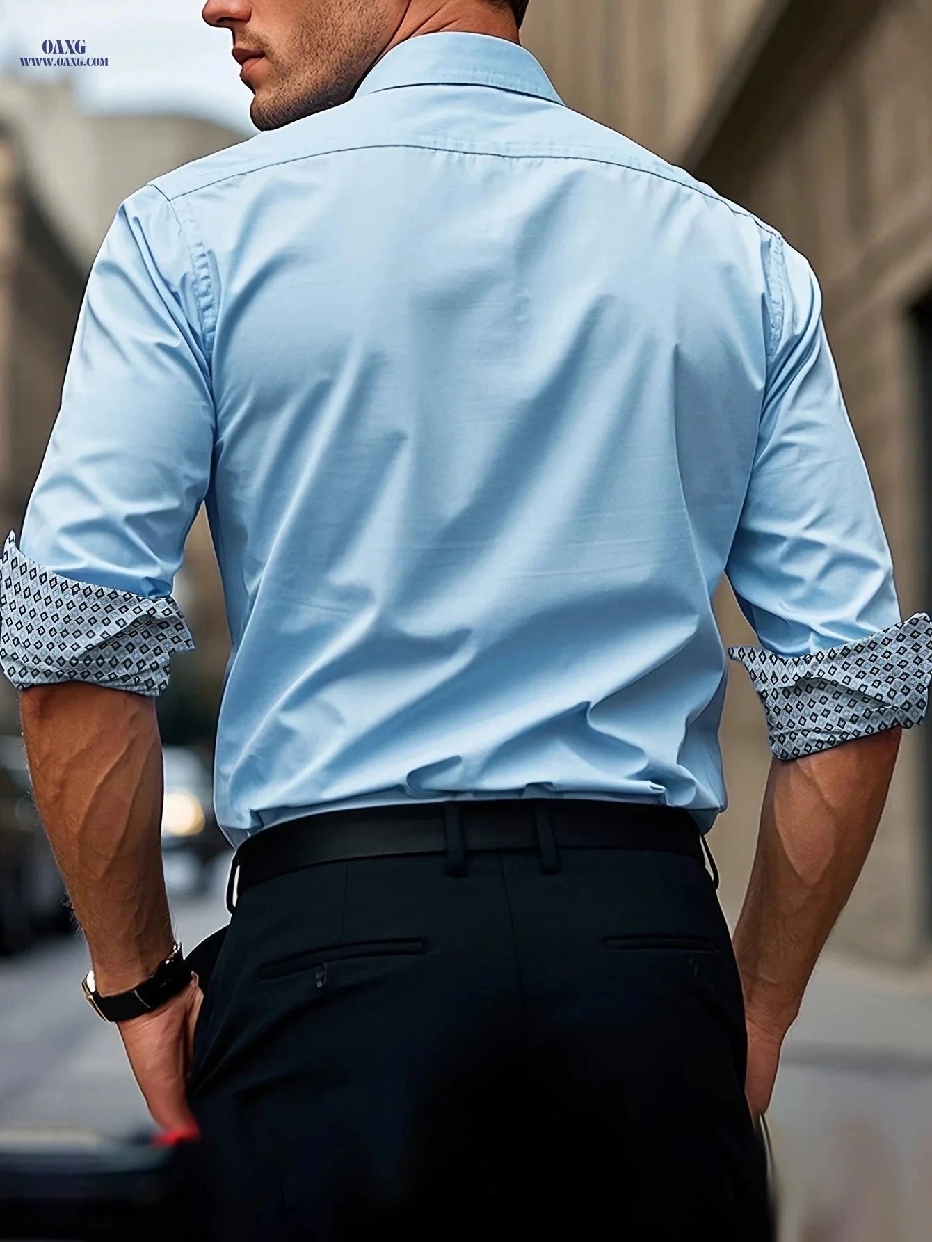 Men's Slim Fit Dress Shirt - Diamond Lattice Polyester, All-Season   OAXG 