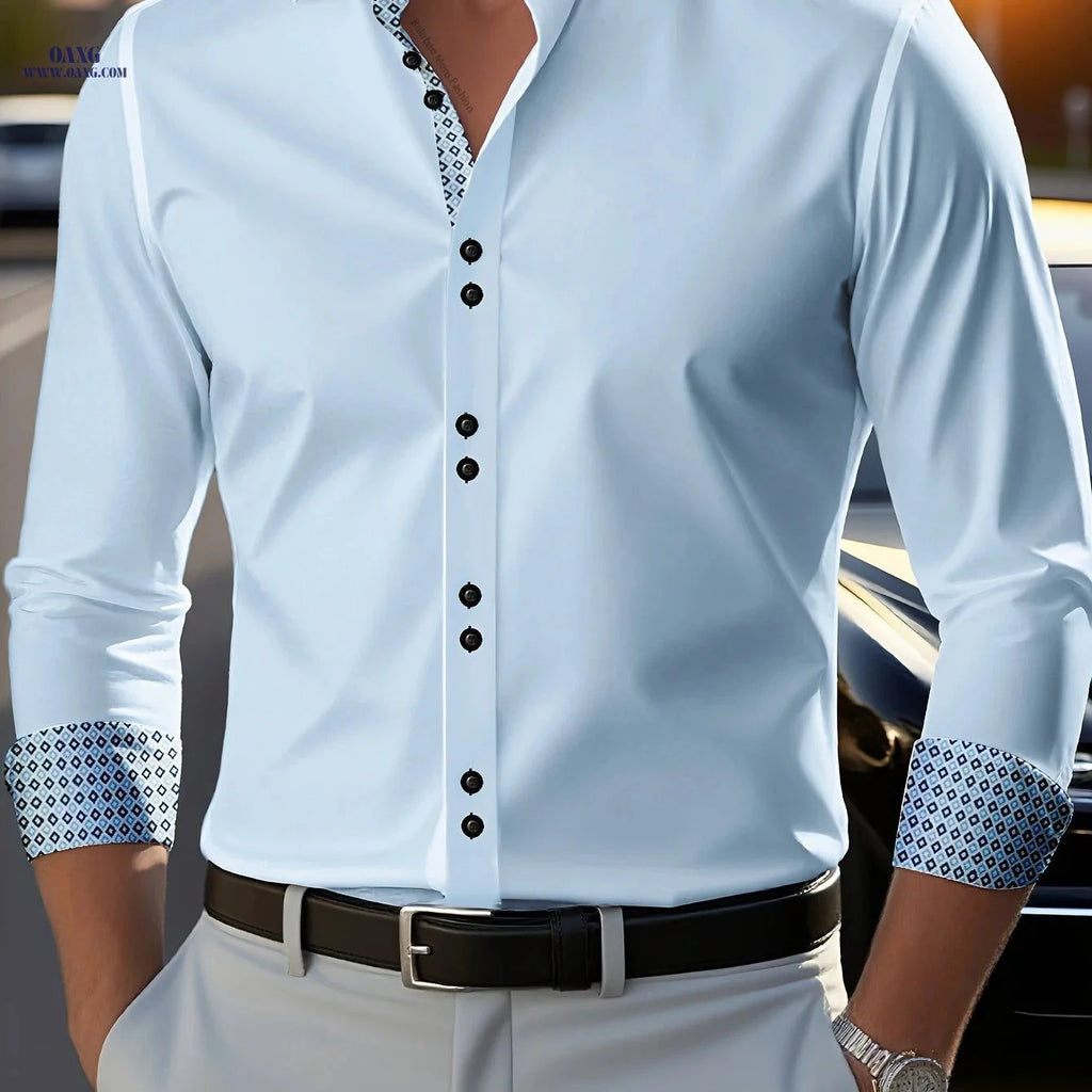 Men's Slim Fit Dress Shirt - Diamond Lattice Polyester, All-Season   OAXG Light Blue / FR S