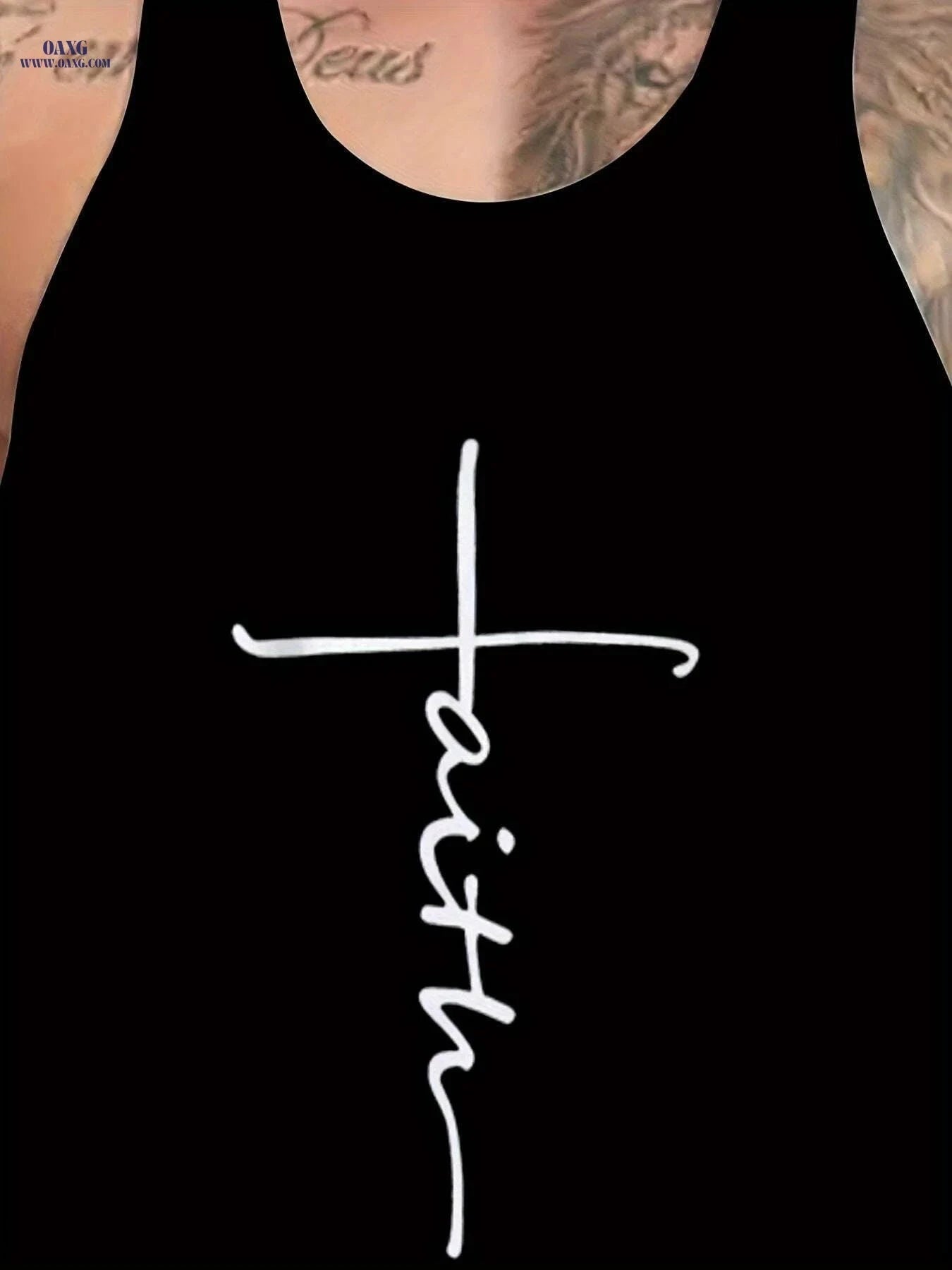 Men's Slim Fit "Faith" Tank Top - Breathable Sleeveless Summer Shirt   OAXG Black / M