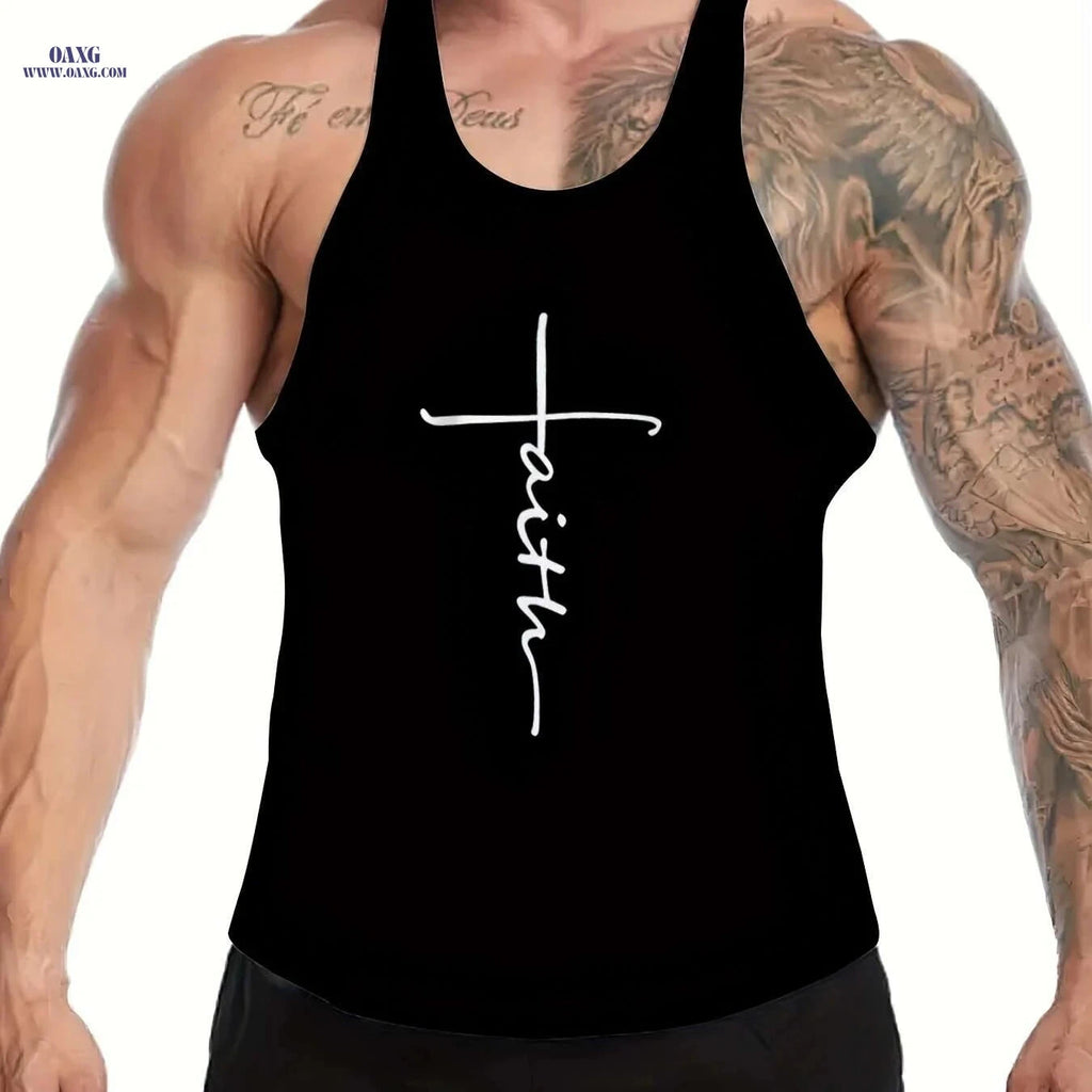 Men's Slim Fit "Faith" Tank Top - Breathable Sleeveless Summer Shirt   OAXG Black / M