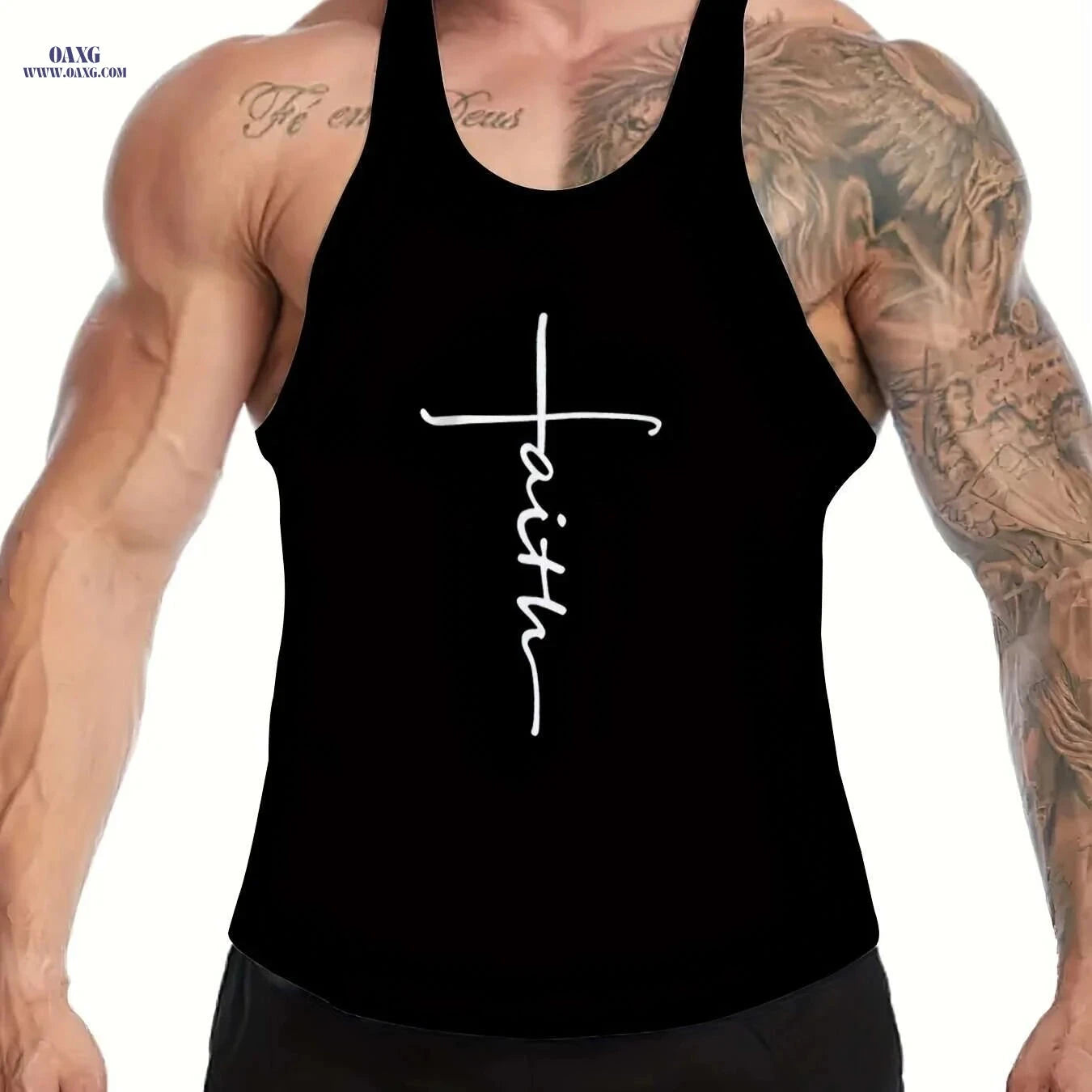 Men's Slim Fit "Faith" Tank Top - Breathable Sleeveless Summer Shirt   OAXG Black / M