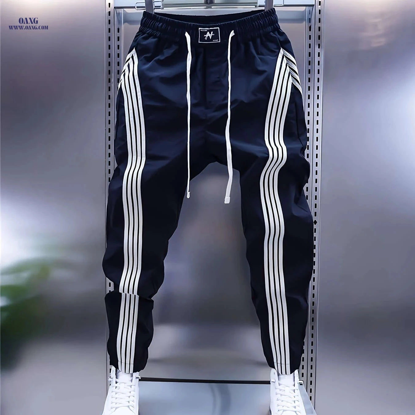 Men's Slim-Fit Harem Pants - Geometric, Full-Length Cargo Pockets   OAXG 