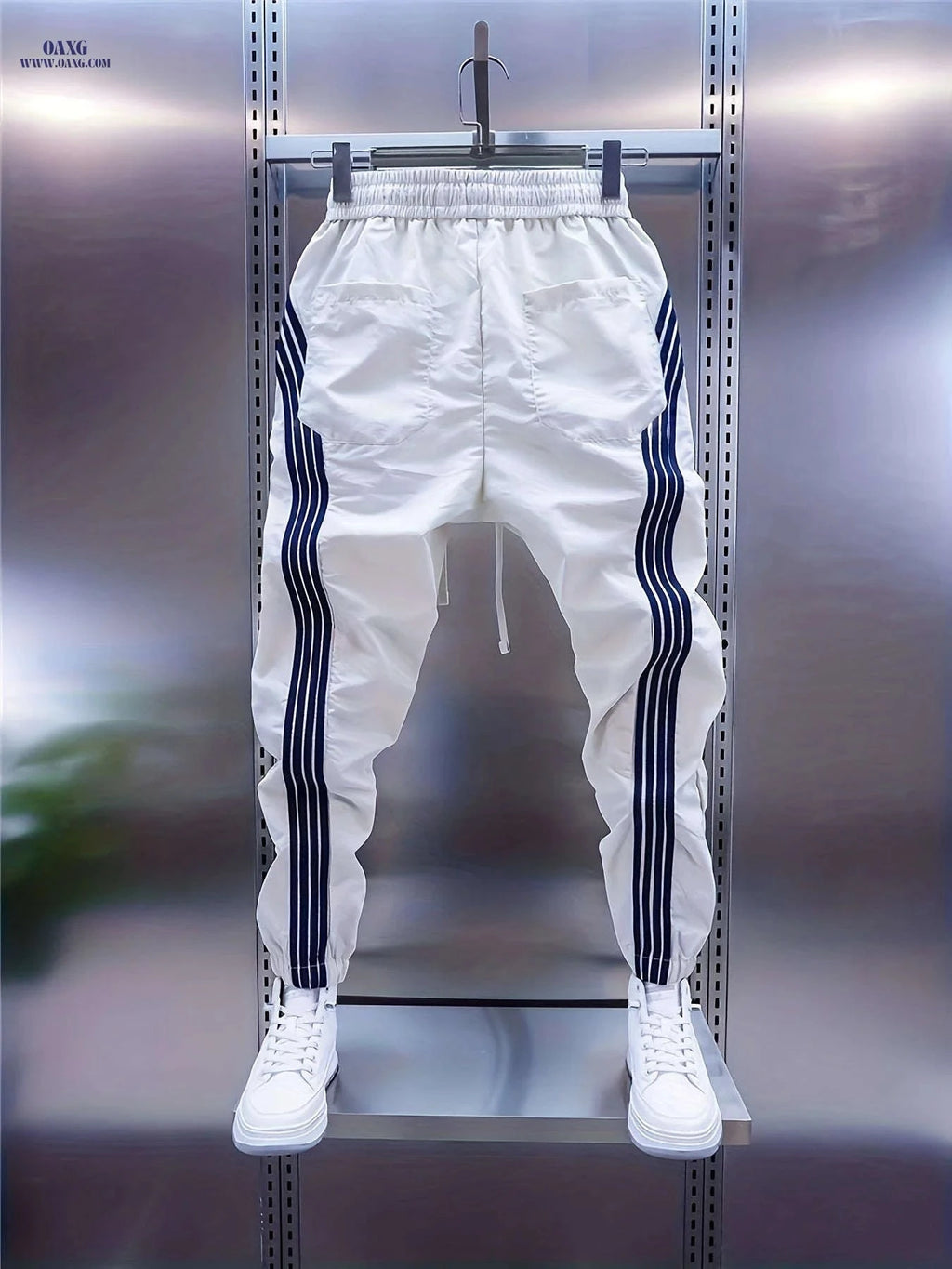 Men's Slim-Fit Harem Pants - Geometric, Full-Length Cargo Pockets   OAXG 