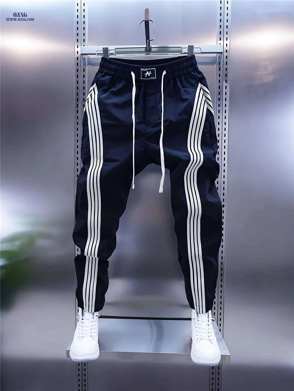 Men's Slim-Fit Harem Pants - Geometric, Full-Length Cargo Pockets   OAXG 