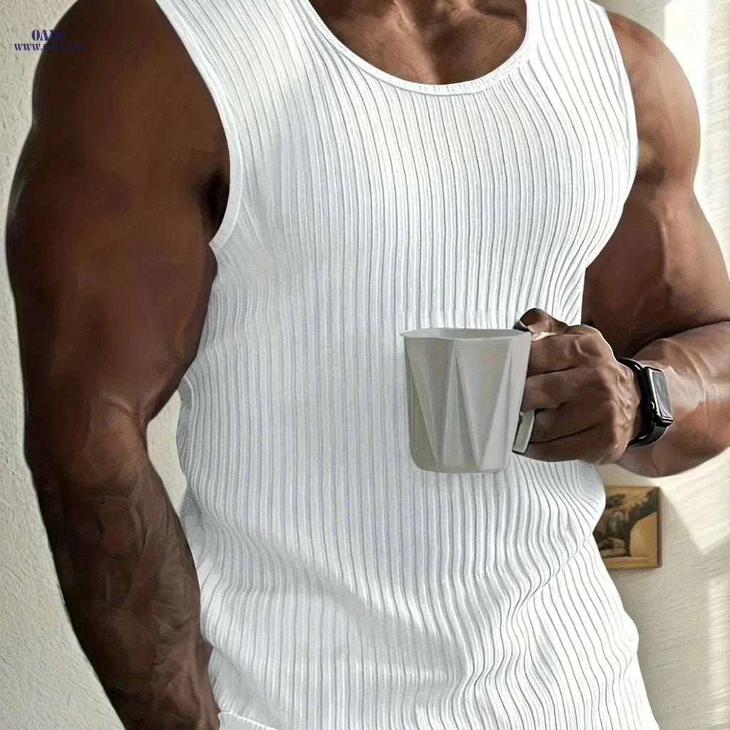 Men's Slim Fit Knit Tank Top - Breathable Sleeveless Gym Apparel   OAXG 