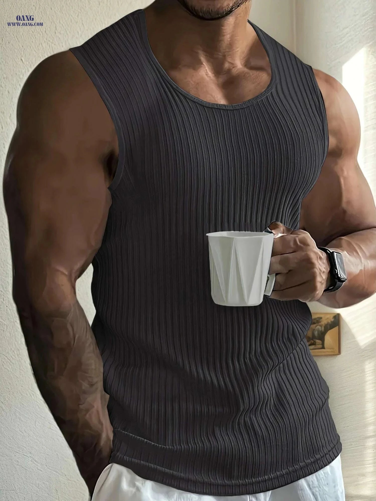 Men's Slim Fit Knit Tank Top - Breathable Sleeveless Gym Apparel   OAXG 