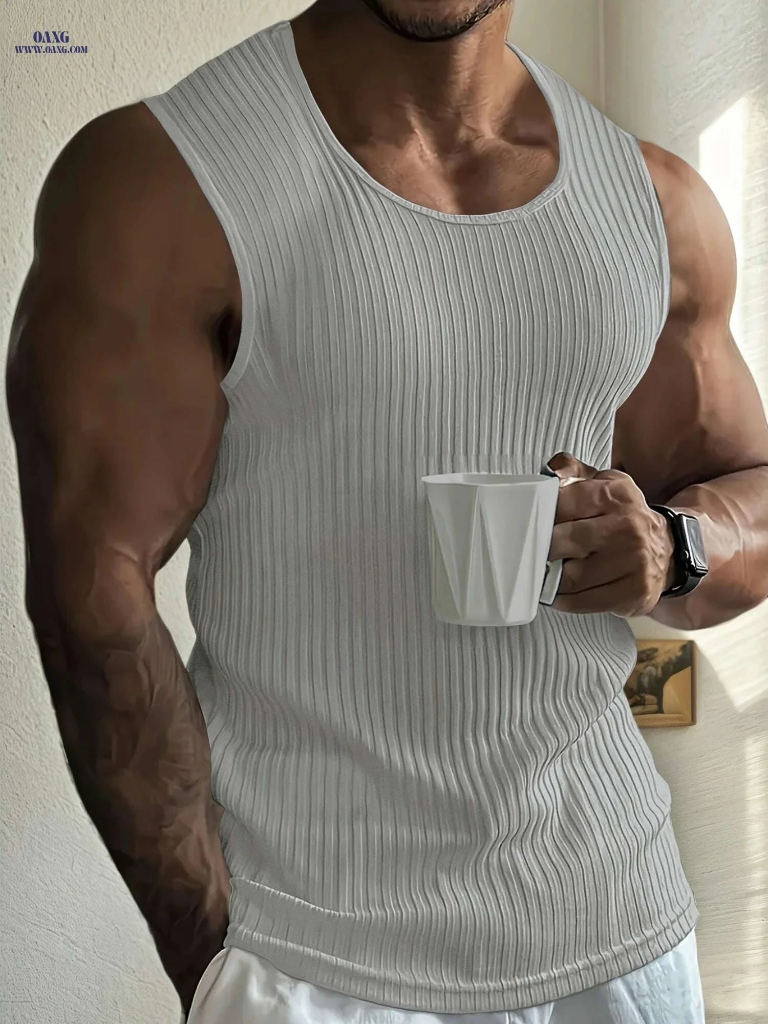 Men's Slim Fit Knit Tank Top - Breathable Sleeveless Gym Apparel   OAXG 