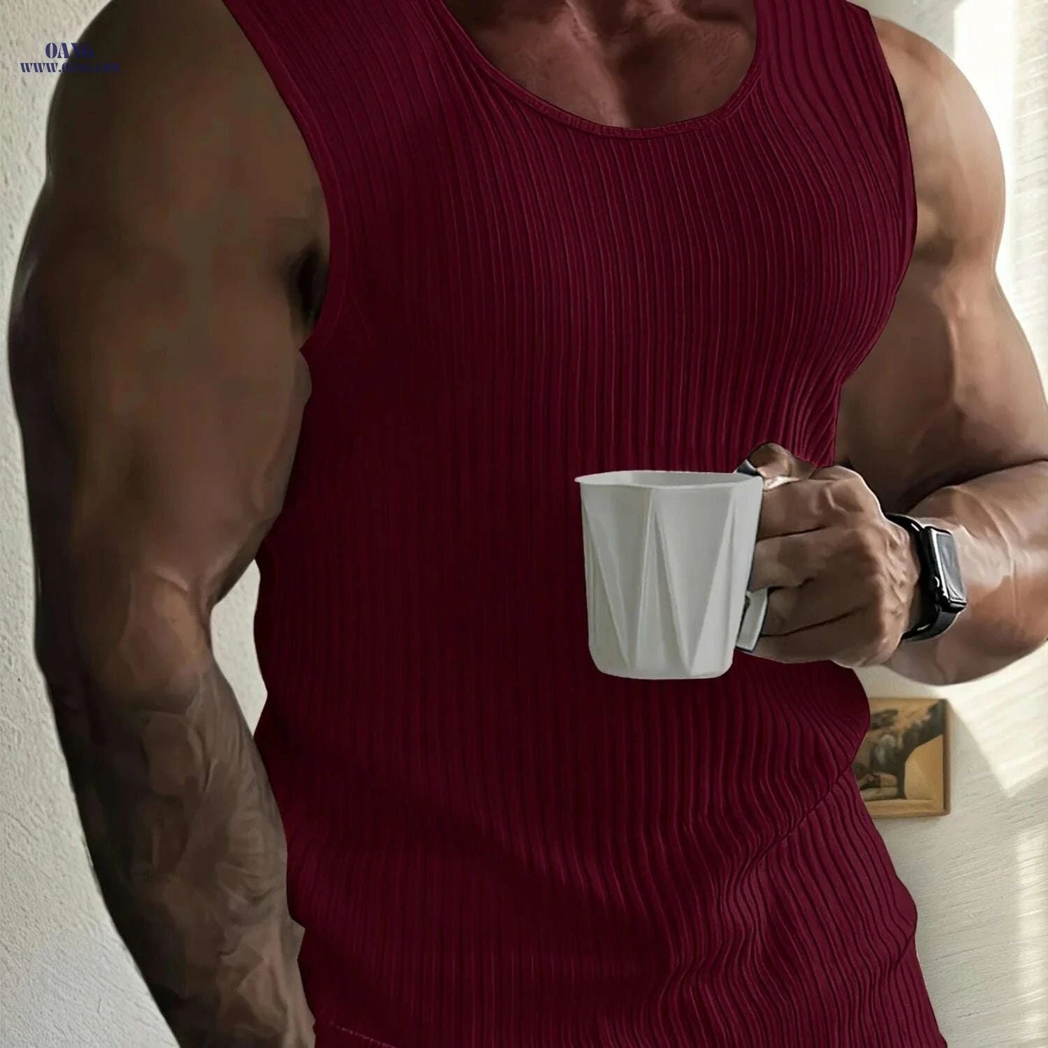Men's Slim Fit Knit Tank Top - Breathable Sleeveless Gym Apparel   OAXG Black / S