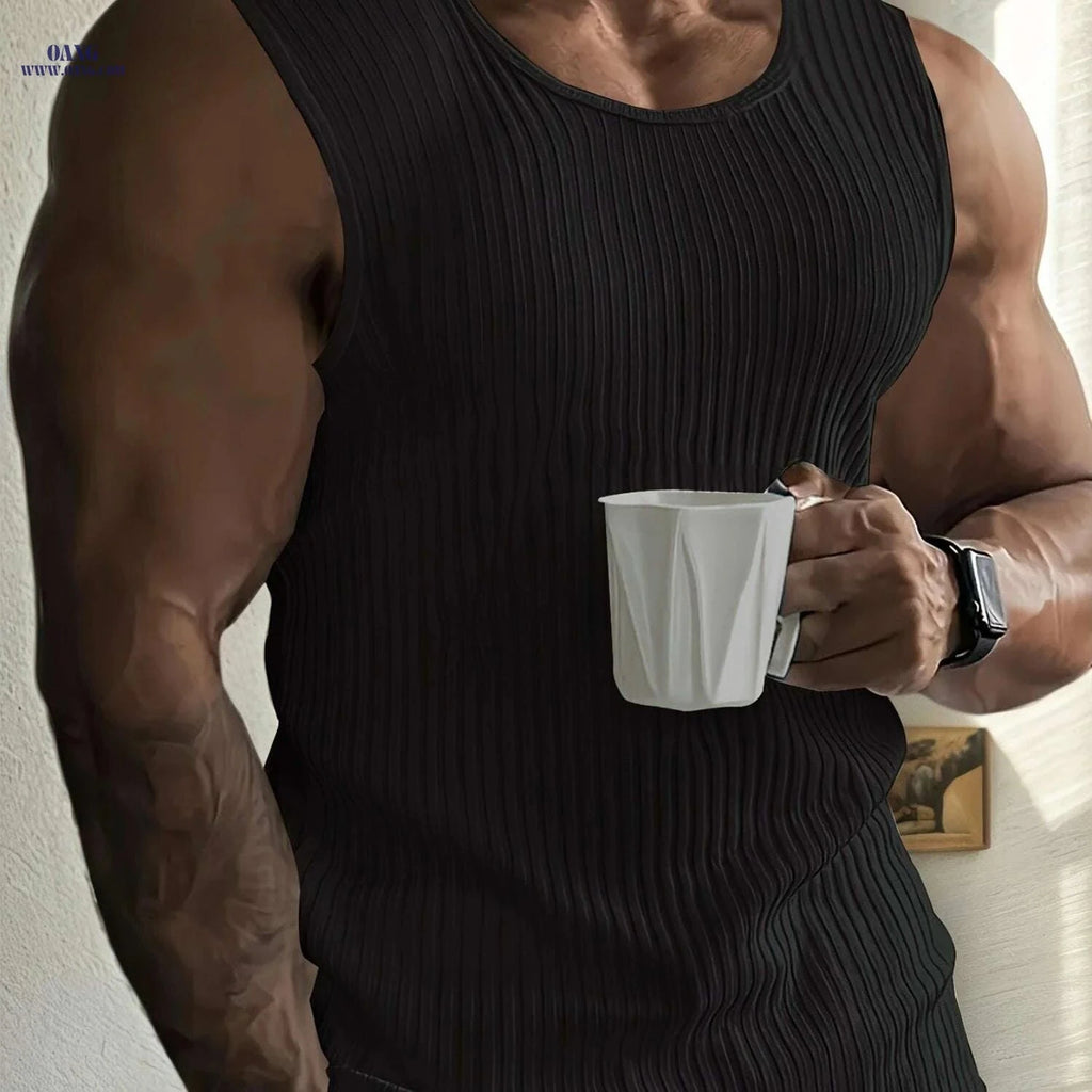 Men's Slim Fit Knit Tank Top - Breathable Sleeveless Gym Apparel   OAXG Black / S