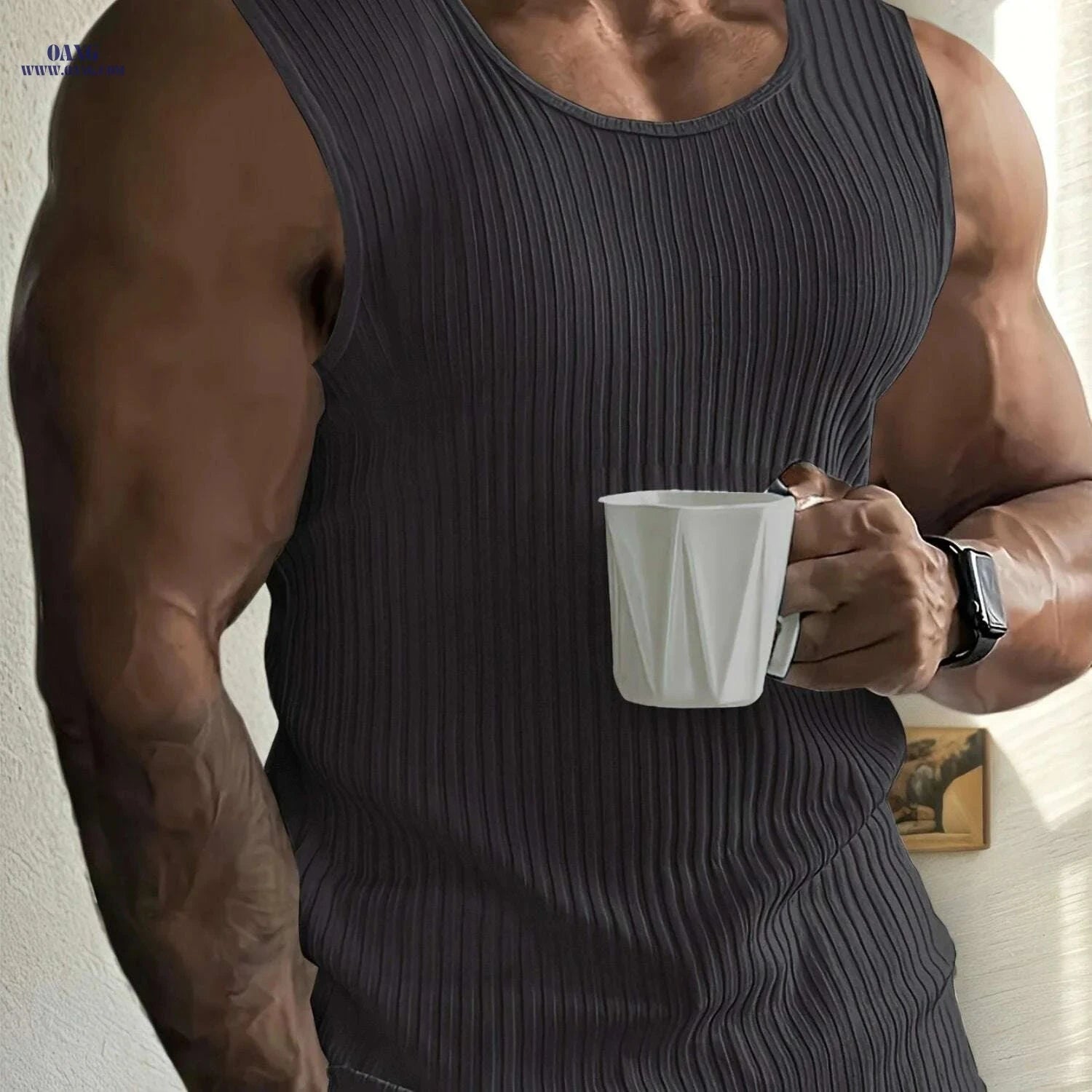 Men's Slim Fit Knit Tank Top - Breathable Sleeveless Gym Apparel   OAXG Black / S