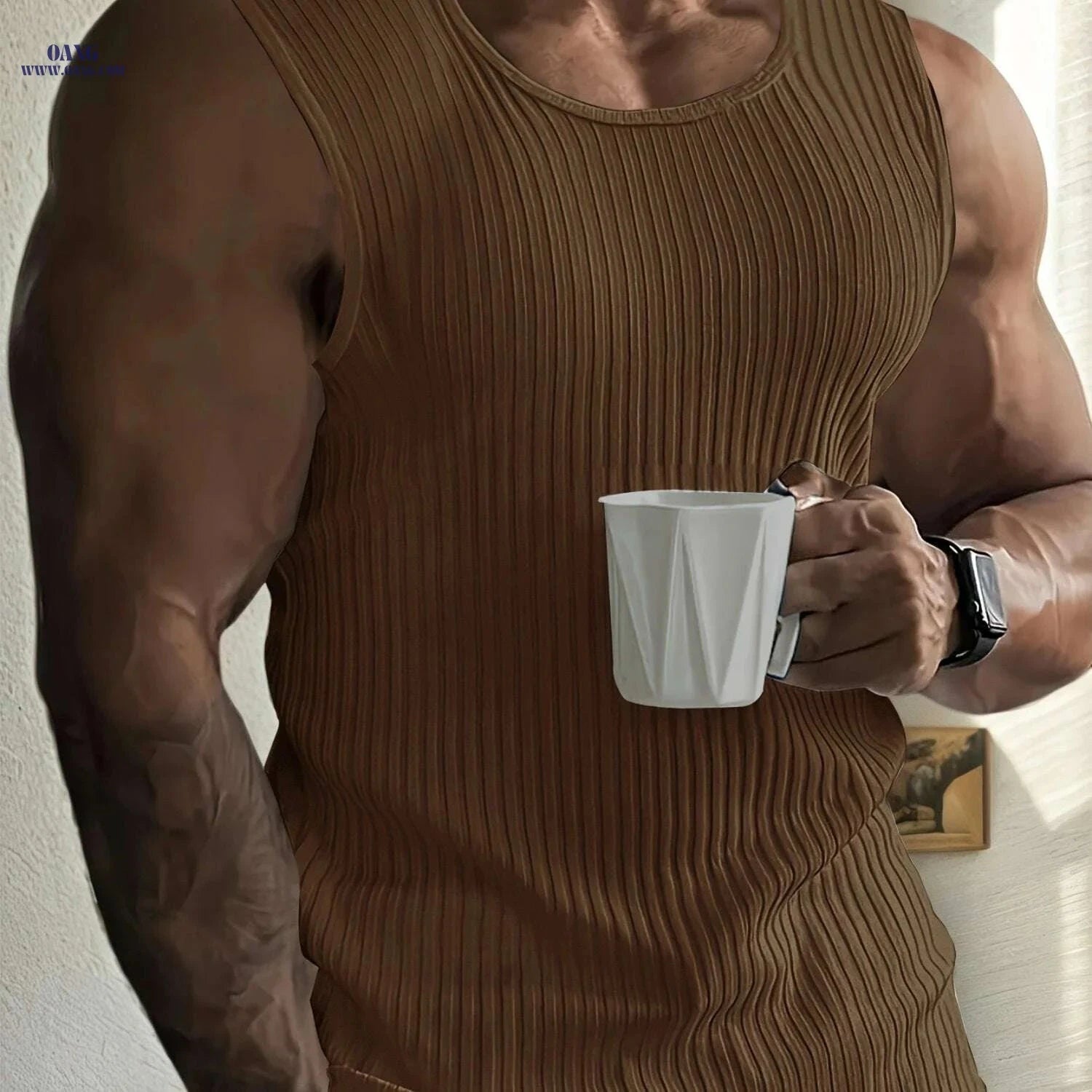 Men's Slim Fit Knit Tank Top - Breathable Sleeveless Gym Apparel   OAXG Black / S