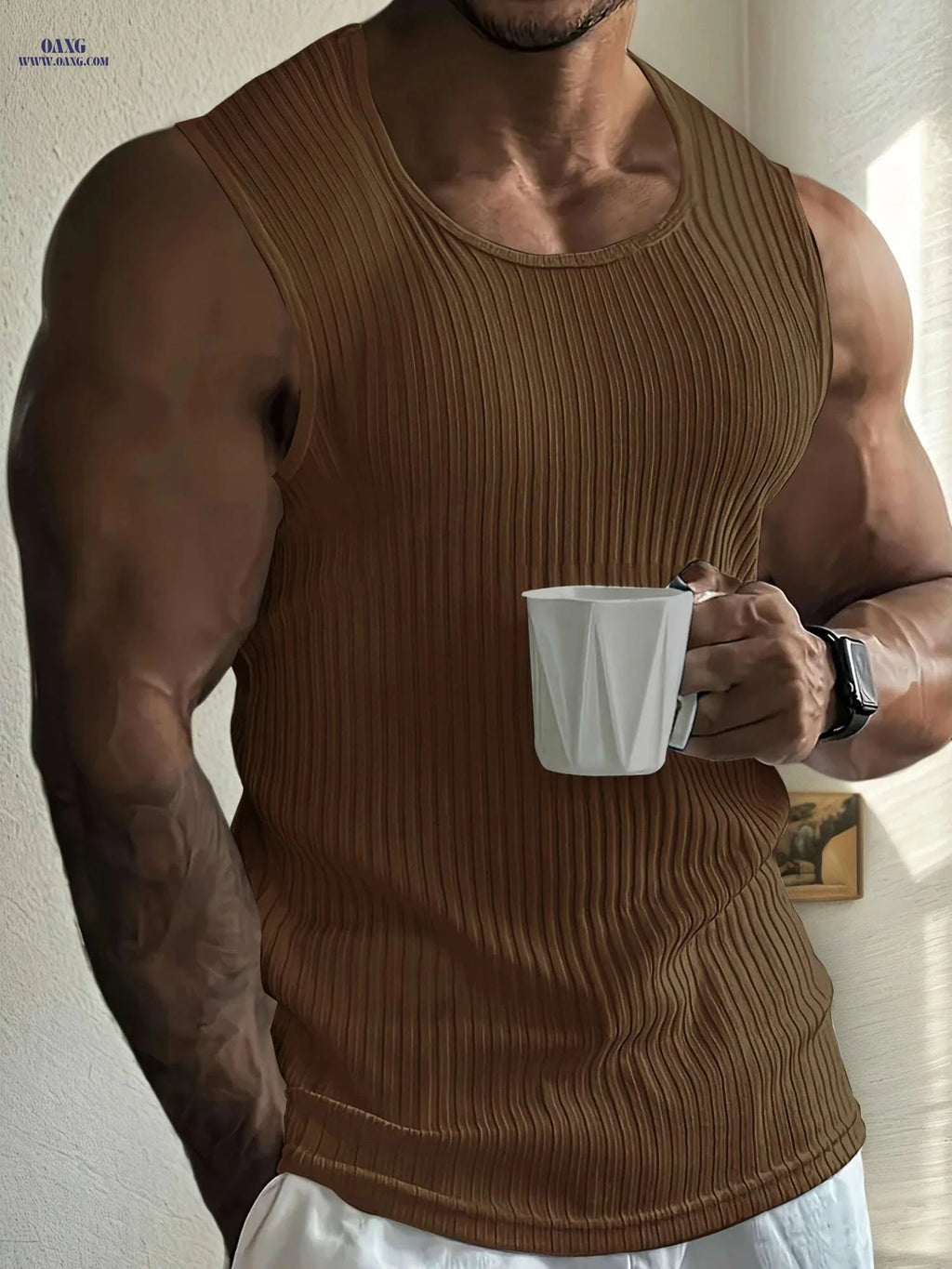 Men's Slim Fit Knit Tank Top - Breathable Sleeveless Gym Apparel   OAXG Black / S